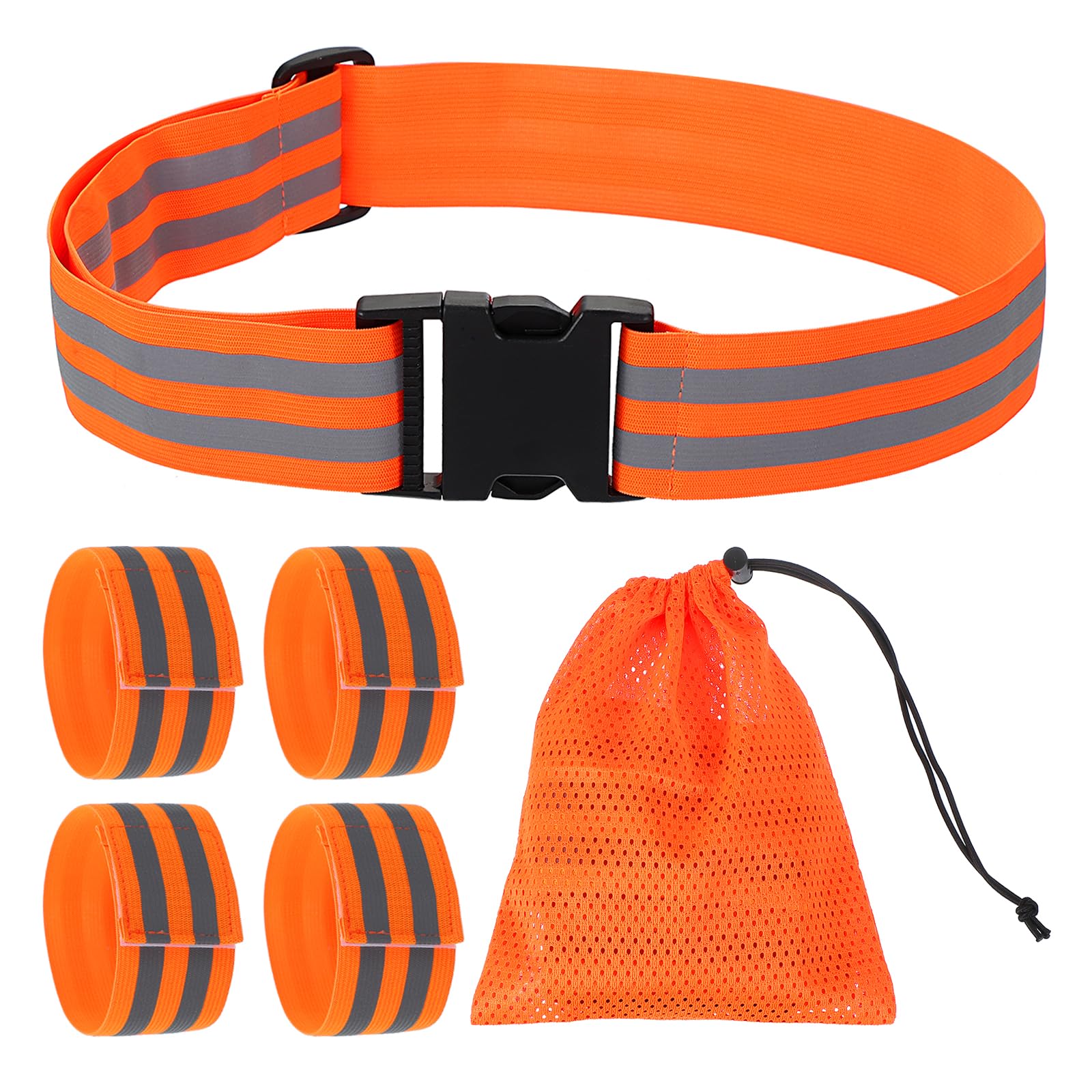 PATIKIL High Visibility Reflective Bands for Wrist Arm Ankle Leg, Adjustable Reflective PT Belt with 4Pcs Armbands & Storage Bag for Women Men Night Running Walking Cycling, Orange