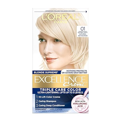 L'Oreal Paris Excellence Creme - Coloración permanente para el cabello, rubio ceniza extraclaro 01, 100 % de cobertura de canas, paquete de 1 unidad