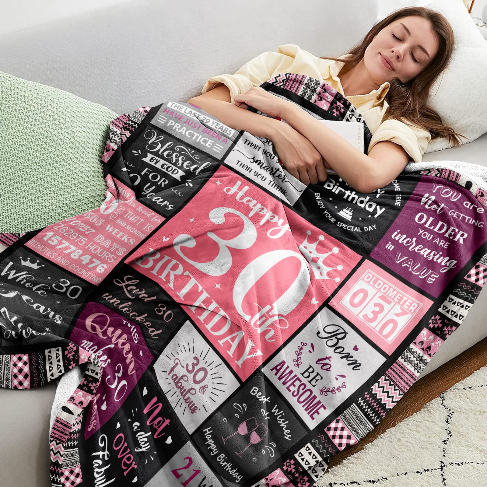 Yesbird Regalo de 30 cumpleaños para ella, decoraciones de cumpleaños número 30 para mujeres, regalos de feliz cumpleaños 30 para mujeres, regalo de cumpleaños de 30 años, manta decorativa de