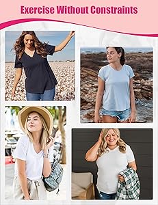 Showitty 3 Pack T Shirts for Women, Short Sleeve V Neck Basic Tees Loose Fit Cute White Black Tops for Casual Outfits