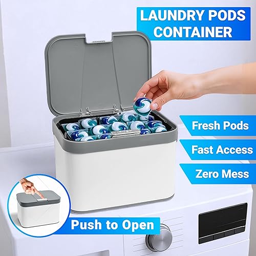 Miniatura 10 de Skywin Contenedor de cápsulas de lavandería con tapa (transparente)  Contenedor de almacenamiento de cápsulas de lavandería para organización de