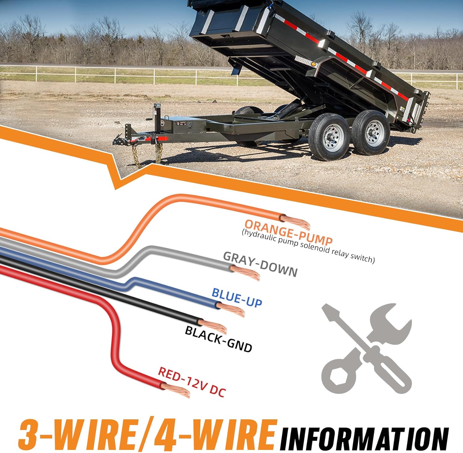 wolfwo Upgraded Dump Trailer Wireless Remote Controller, High Power Edition for 3-Wire/4-Wire 12V Hydraulic Dump Trailer. 100 Ft. Signal Distance, Safe and Efficient, with 2 Wireless Remote Controls