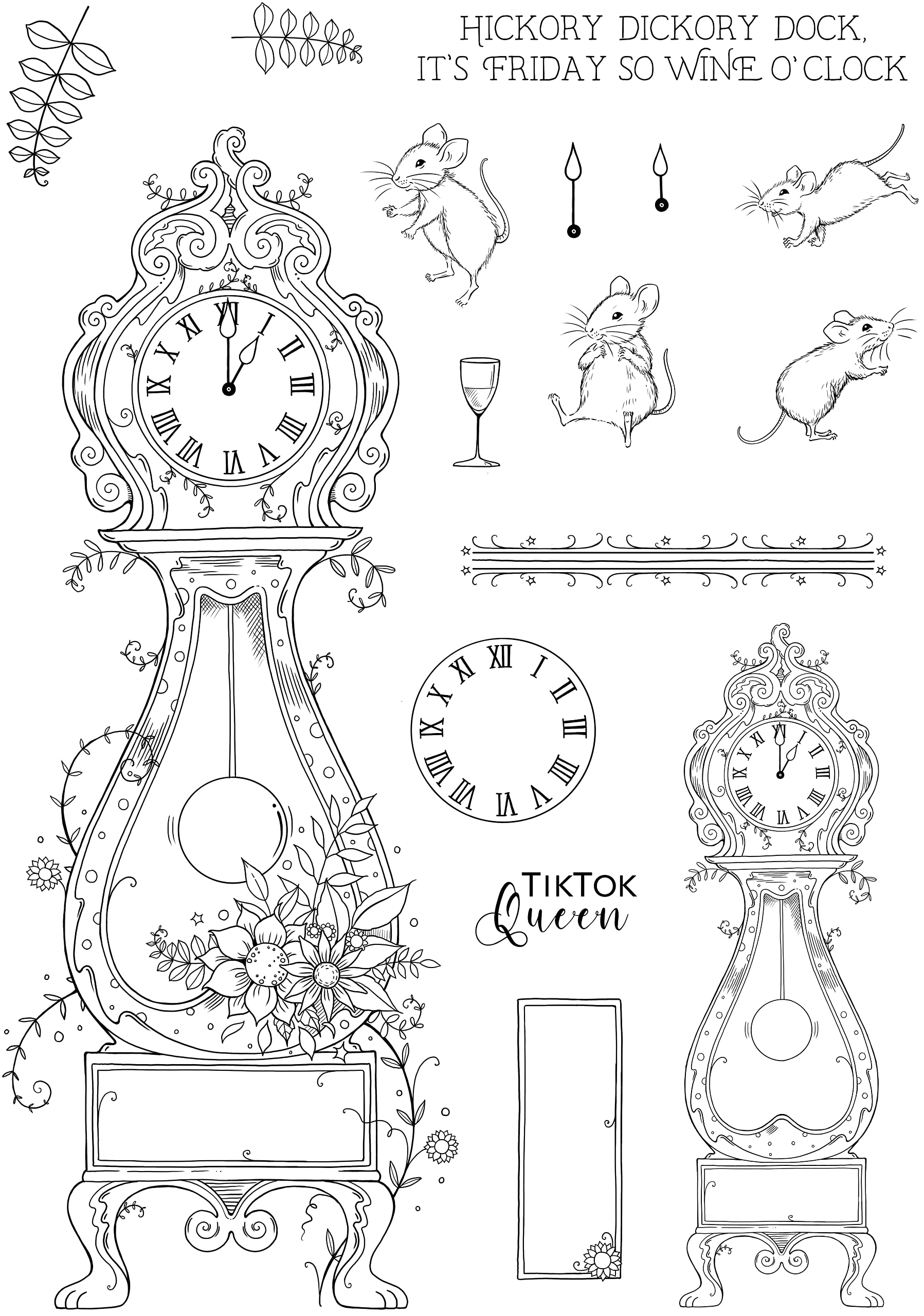 Pink Ink Designs Hickory Dickory Dock-Clear Stamp Set, A5
