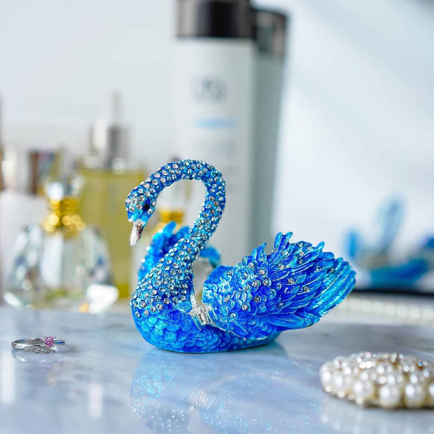 YU FENG 3.5inch Blue Swan Animal Jewelry Trinket Box Hinged Collectible Figurines for Home Decor Christmas Gift - Image 7