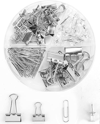Juego de 72 clips plateados para carpetas y clips de papel, total de 72 piezas de varios tamaños para mujeres, estudiantes, escuela, hogar y