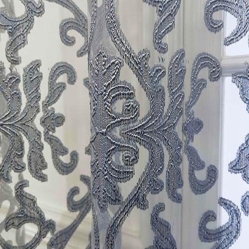 Miniatura 10 de FeLoneny Cortinas transparentes con bordado de flores doradas europeas, cortina de gasa con ojales en la parte superior, para sala de estar, panel