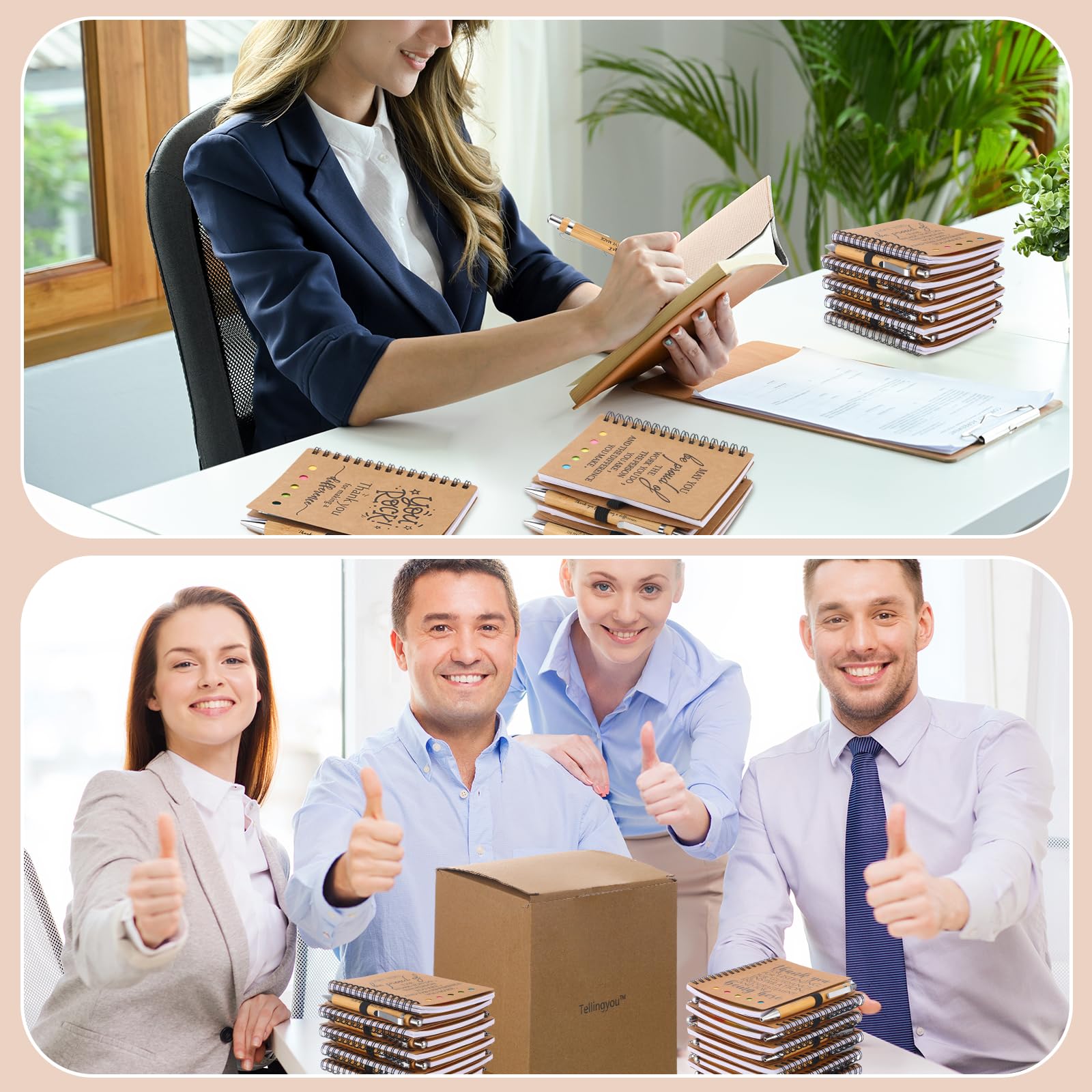 Tellingyou Set di 20 quaderni a spirale ispiratori per lauree, dipendenti apprezzamento per dipendenti, agenda settimanale con note adesive, penna motivazionale in bambù per studenti, insegnanti,