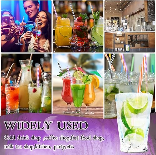 Miniatura 5 de Whaline 60 popotes de plástico reutilizables para Halloween con 2 cepillos de limpieza para pajillas, color naranja, morado, negro, rayas,