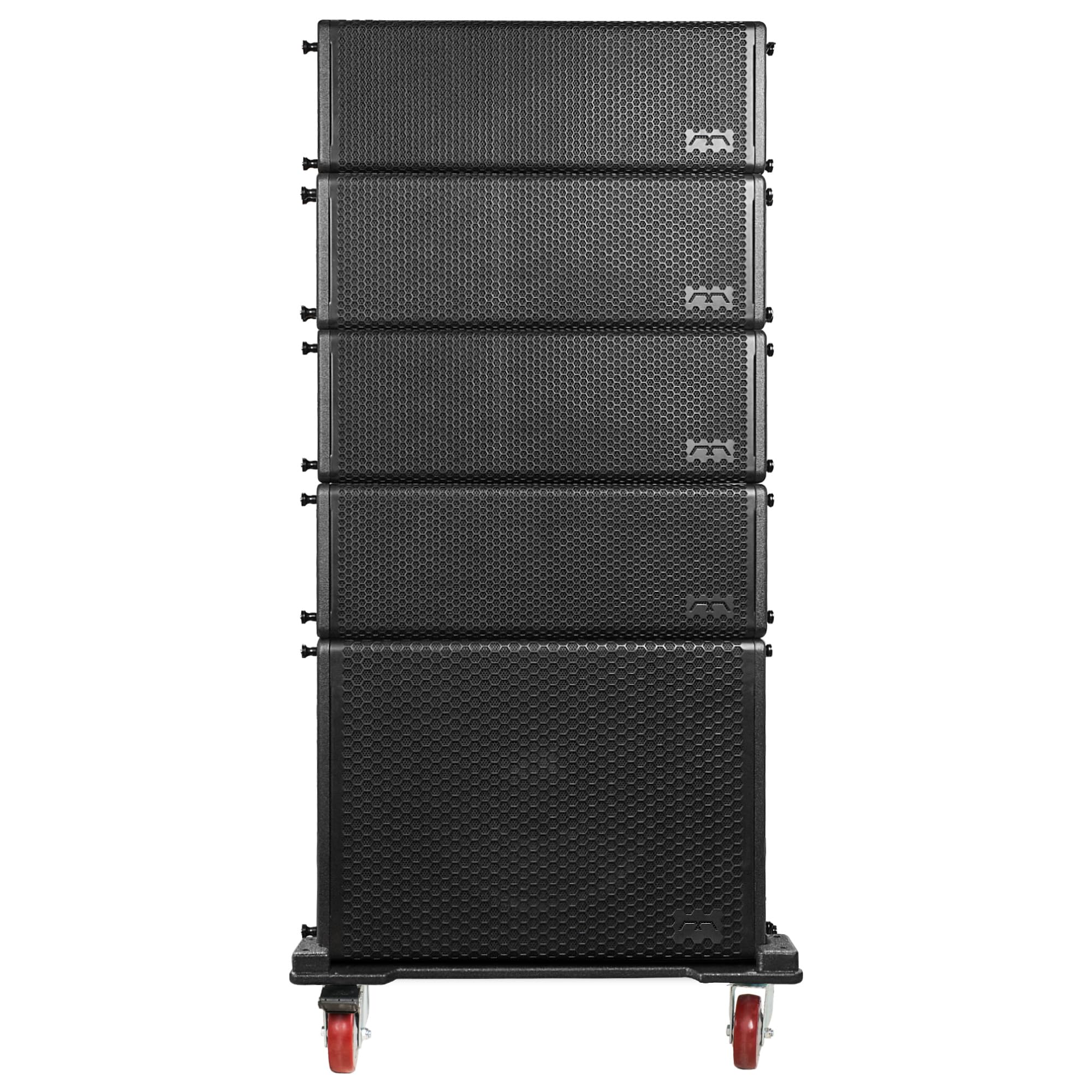 Sound Town Mode Audio Series Passive Line Array Speaker System with One 18-inch Subwoofer, Four Dual 8-inch Line Array Speakers, One Stacking Frame, One Caster Board, Black(FL-18S28X4S)