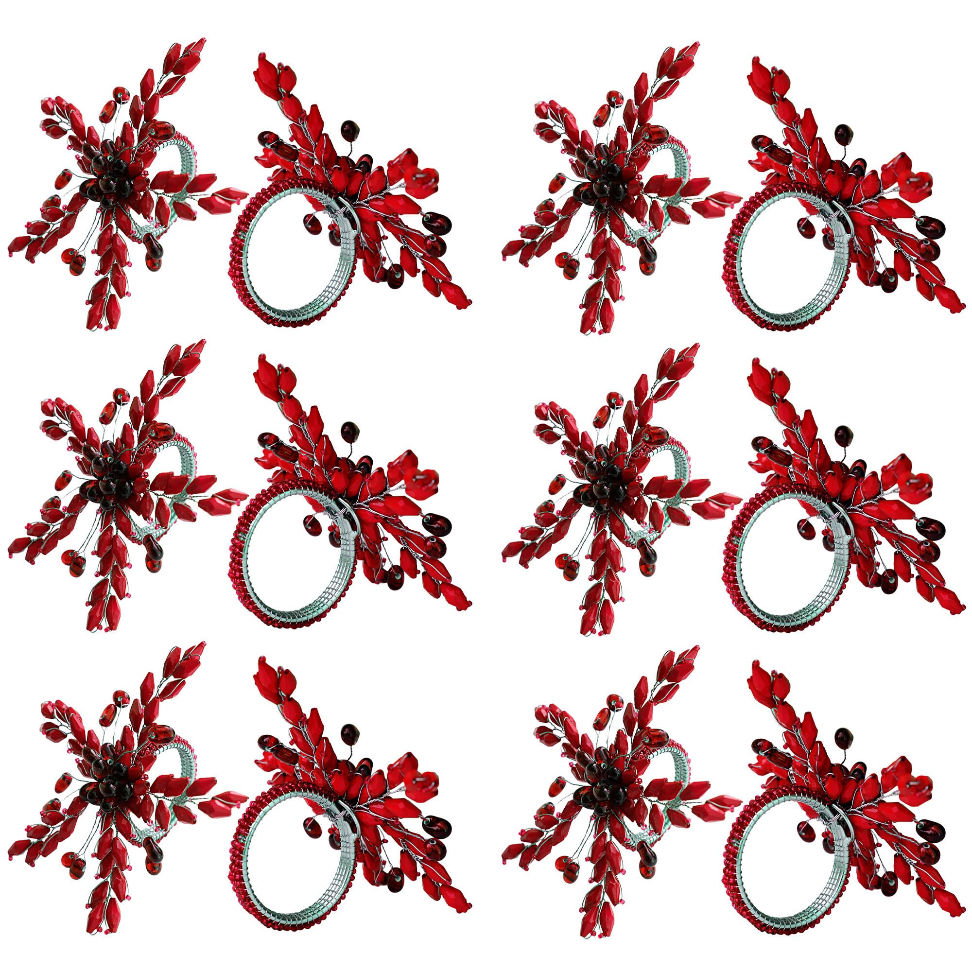 ITOS365 Lot de 12 ronds de serviette en métal pour décoration de table à manger, fêtes, quotidien, feuille rouge (lot de 12)