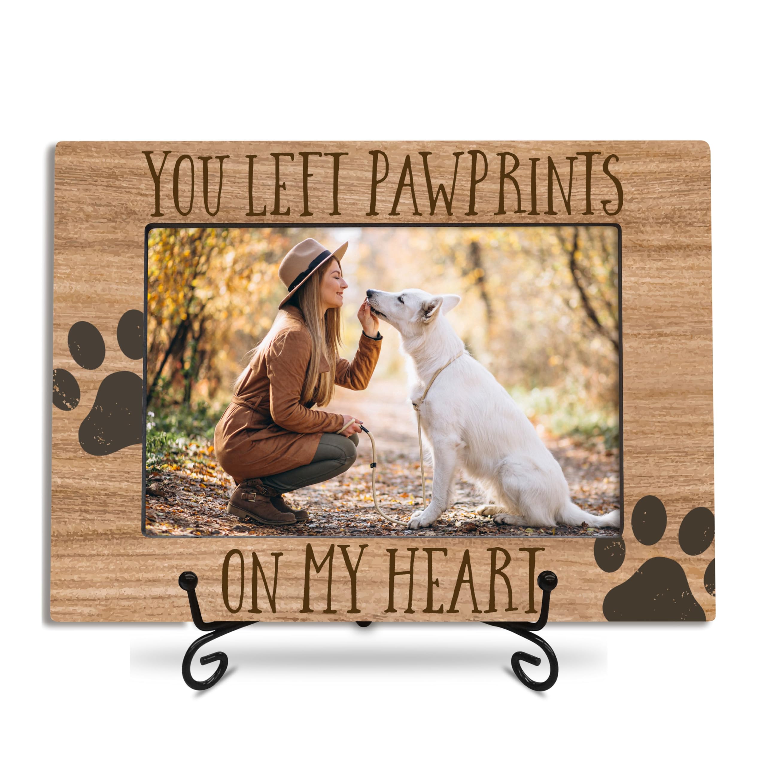 Holz-Bilderrahmen 'You Left Paw Prints On My Heart' – 14,7x20,3 Cm Mit Metallständer, Geschenk Für Hundefreunde