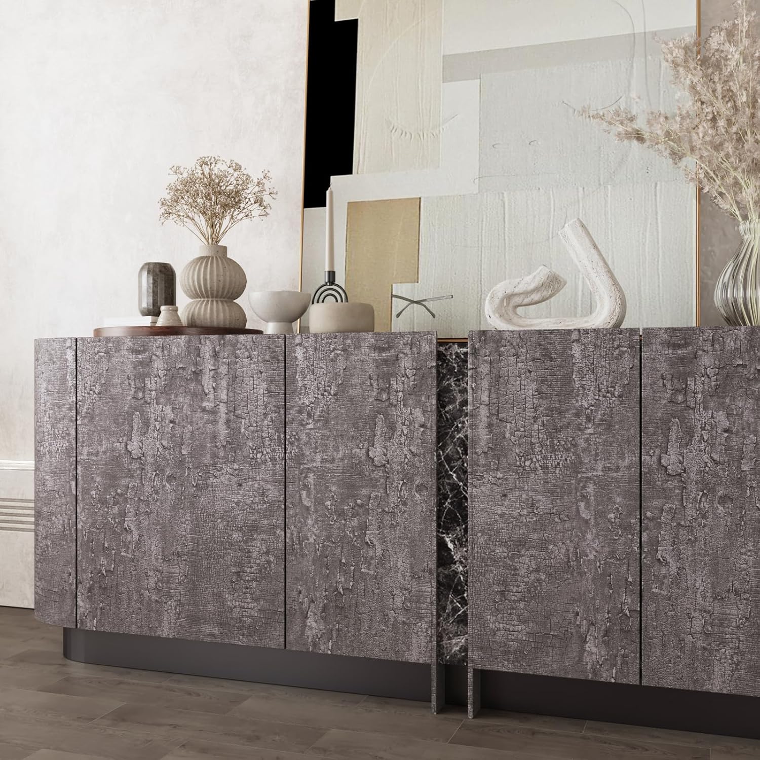 CRE8TIVE 24"x118" Cracked Concrete Wallpaper Peel and Stick Metallic Faux Crackled Cement Textured Wallpaper Removable Self Adhesive Brown Concrete Contact Paper for Cabinets Bedroom Living Room Walls