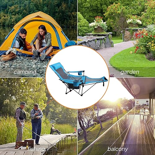Miniatura 8 de Reclining Camping Chair with Removable Footrest Lounge Chair with Headrest, Cotton Cushion, Portable Adjustable Folding Chairs
