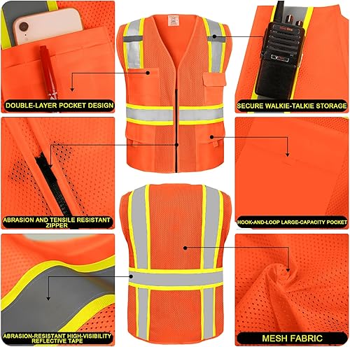 Miniatura 2 de Chalecos de seguridad con logotipo personalizado (S, M, L, XL, 2XL, 3XL, 4XL) Chalecos de seguridad reflectantes de alta visibilidad Clase 2