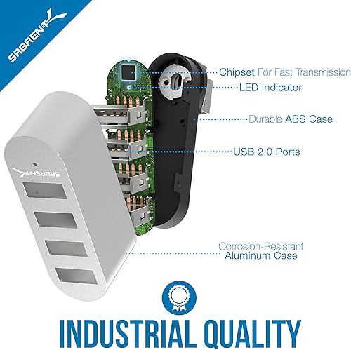 Miniatura 5 de SABRENT Mini USB 2.0 Hub de aluminio de 4 puertos premium 90180 grados giratorio (HB-UMMC)