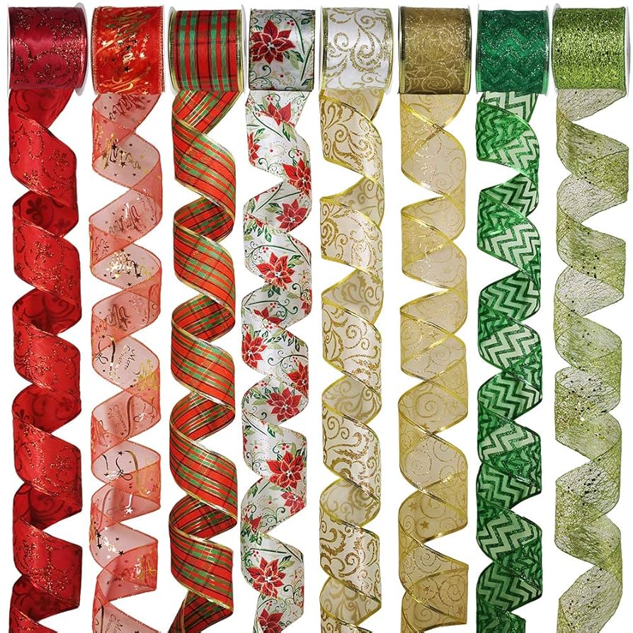 Xmasリボン  10/29更新 37～40 Amazon.com: 48 Yards Assorted Christmas Ribbons - Plaid, Bow