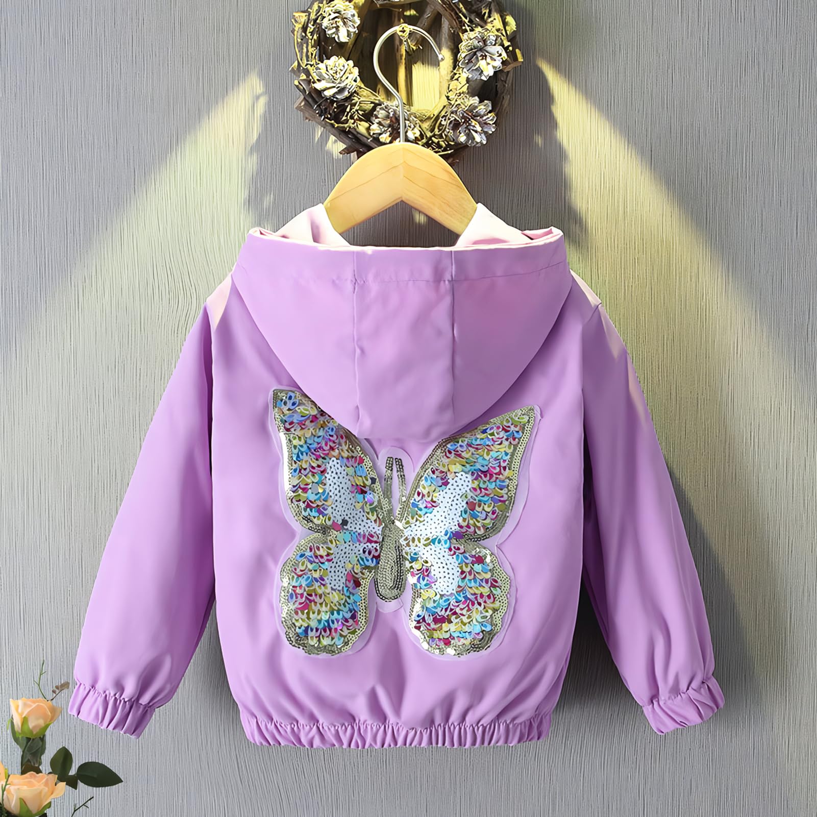 Manteau Fille Veste à Capuche Enfant Blouson Extérieure Trenchcoat avec Motif Papillon Printemps Automne