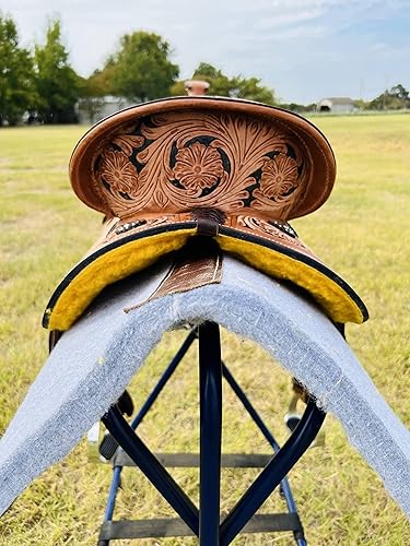 Miniatura 6 de RESISTANCE Western Kids - Sillín de caballo para montar a caballo, silla de montar a caballo para niños jóvenes, de cuero auténtico, diseño floral,