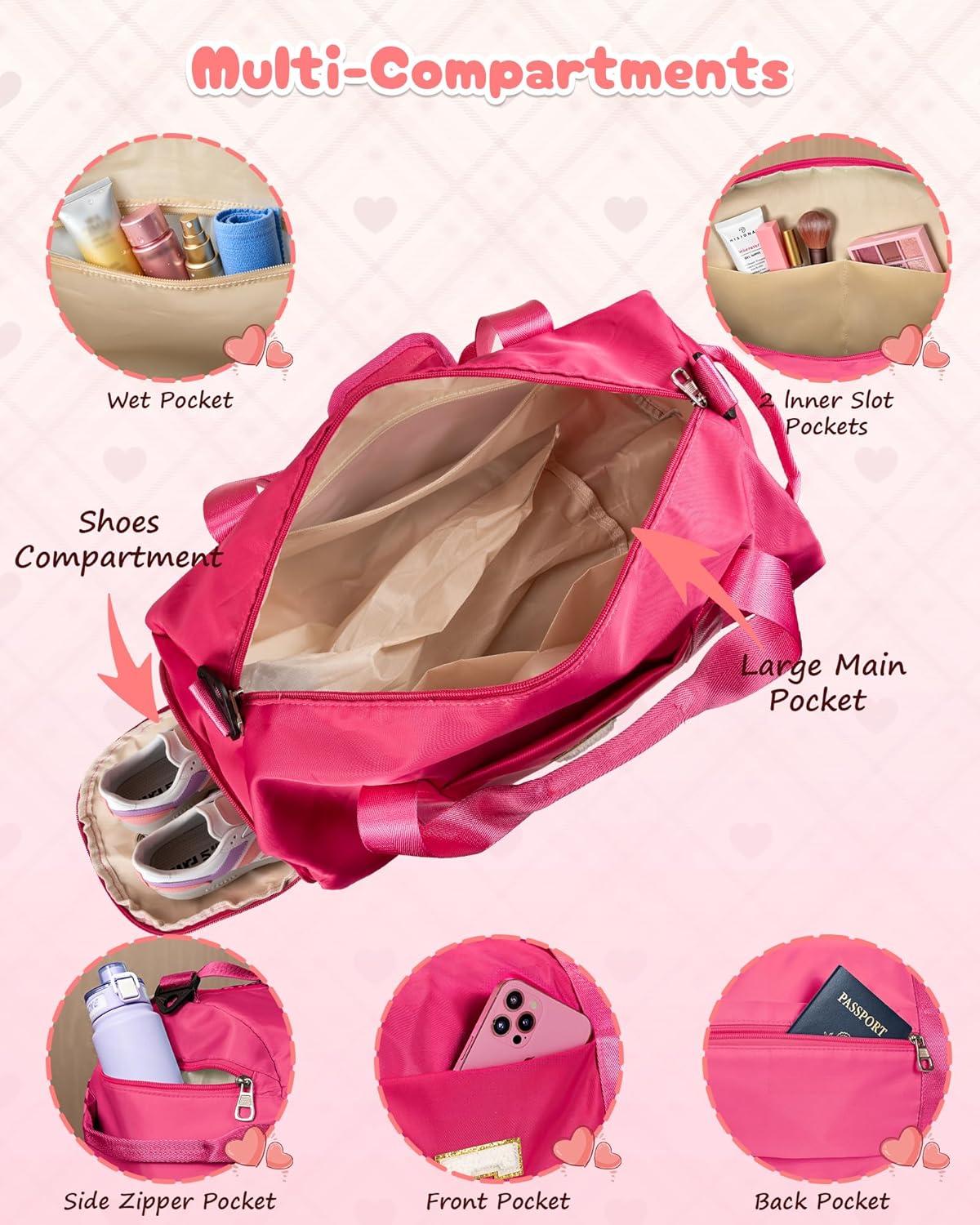 Birthday Gifts for Niece, Girls Travel Duffel Bag, Kids Initial Overnight Bags with Shoe Compartment, Customized Sport Gym Weekender Bag with Makeup Pouch, Sweet 16 Gift for Girl (Letter B) - Image 6