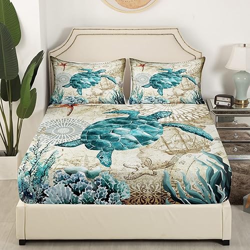 Miniatura 9 de Juego de ropa de cama con temática de playa para niños, juego de sábanas de microfibra de lujo con estampado de cangrejos de playa de 4 piezas (1