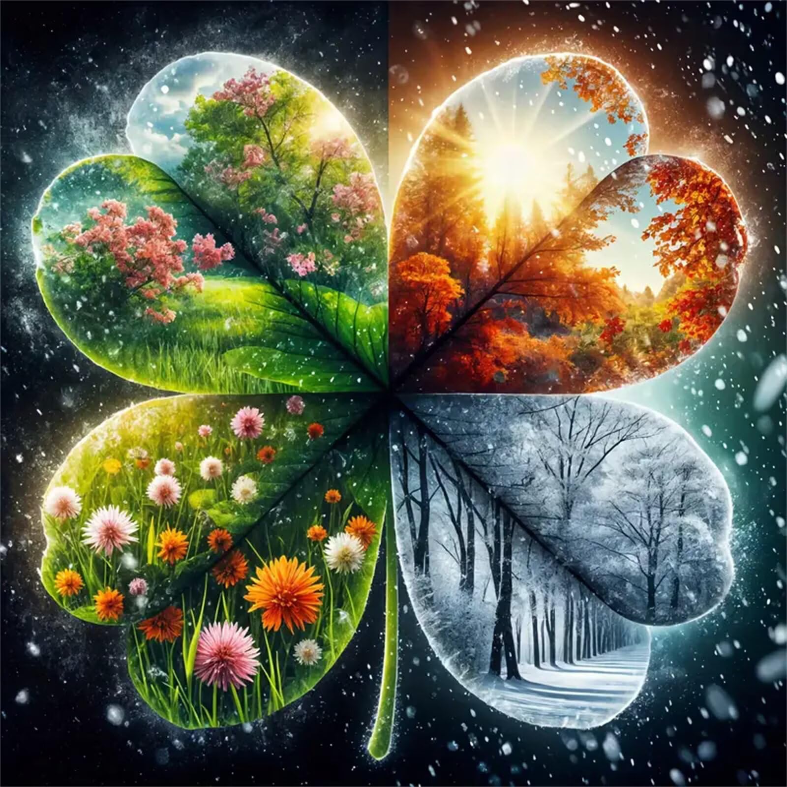 Cztery Pory Roku Liście Diamentowe Malowanie Pełny Zestaw, 95 x 95 cm 5D Fantasy Krajobraz Diament Malowanie, DIY Okrągły Diament Malarstwo Haft Krzyżowy Sztuka Rzemiosło Wystrój Domu