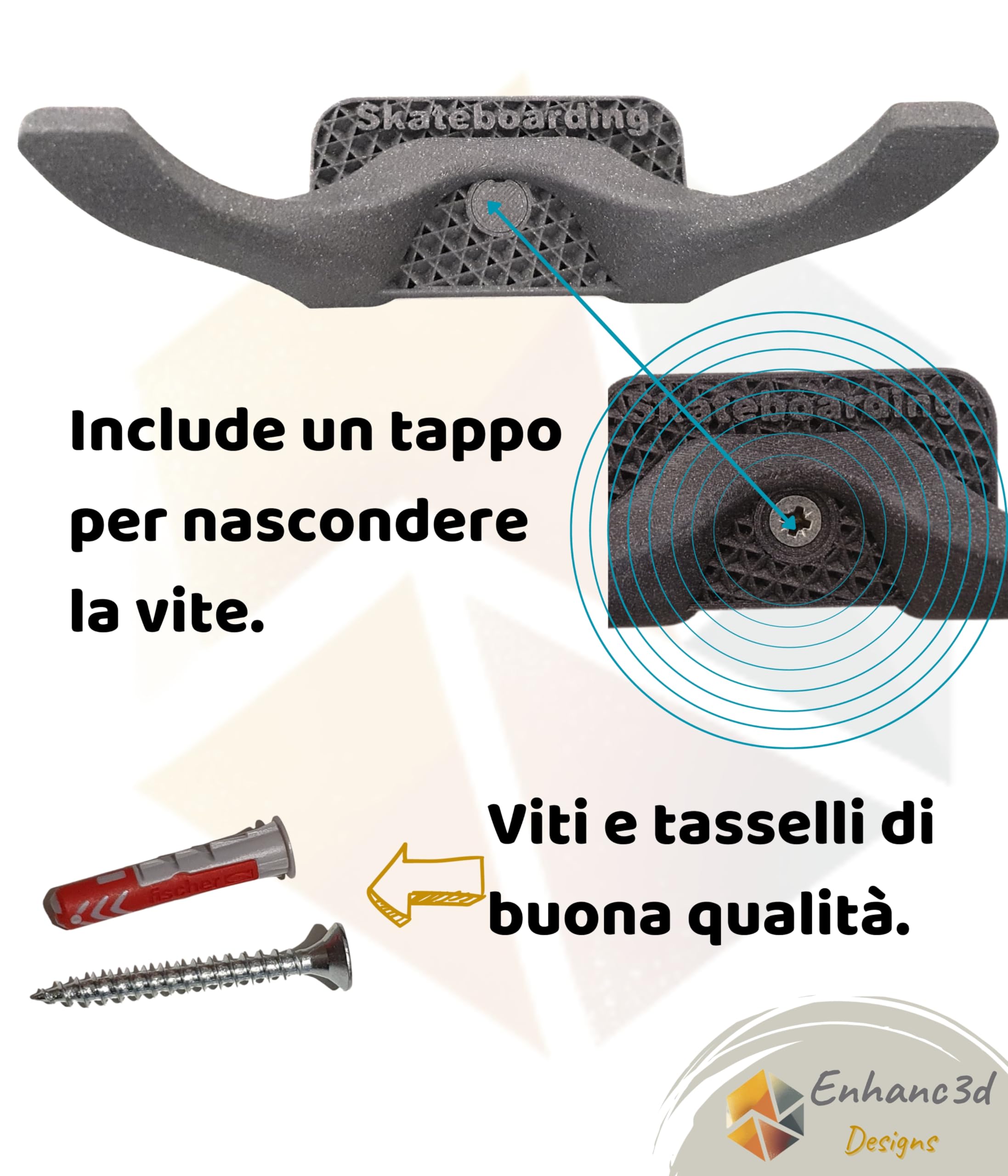 Supporto da parete per skate dal design moderno, per appendere skate, skateboard o longboard (1 unità).
