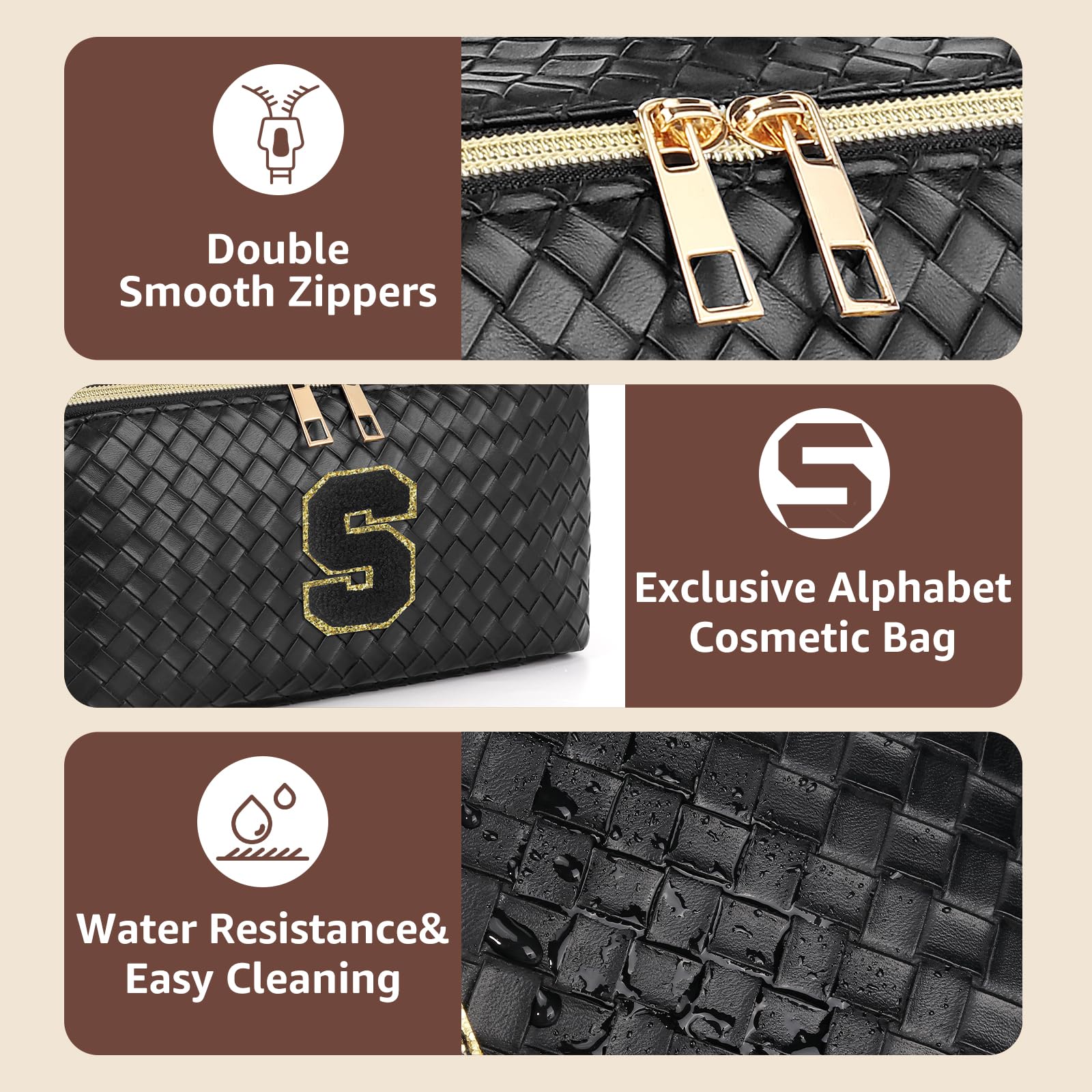 Deciniee Borsa Cosmetica da Viaggio: Beauty Case da Viaggio Donna Lettera Personalizzata - Portatile Beauty Case Donna per Le Donne Ragazze - Nero S