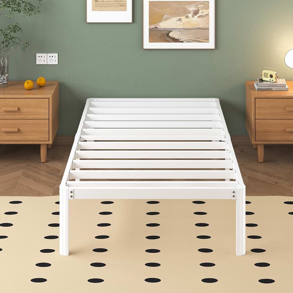 Lutown-Teen Cama de Metal 80x190 cm, Altura 30.5 cm, Somier 80x190 con Patas de Esquina Curvadas de Acero, Estructura Camas con Almacenamiento bajo la Cama, Fácil Montaje, Blanco