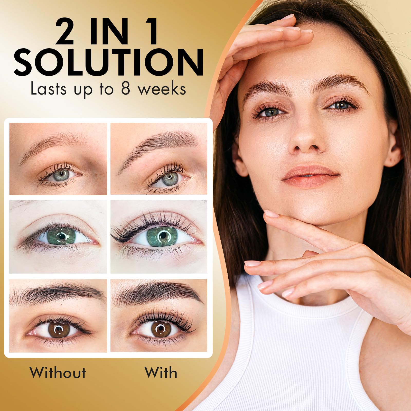 Profesjonalny zestaw do podnoszenia rzęs, zestaw do laminowania brwi 2 w 1, trwały 6-8 tygodni, 15 zastosowań, DIY lifting rzęs i brwi, podnoszenie i laminowanie brow - ABLK2