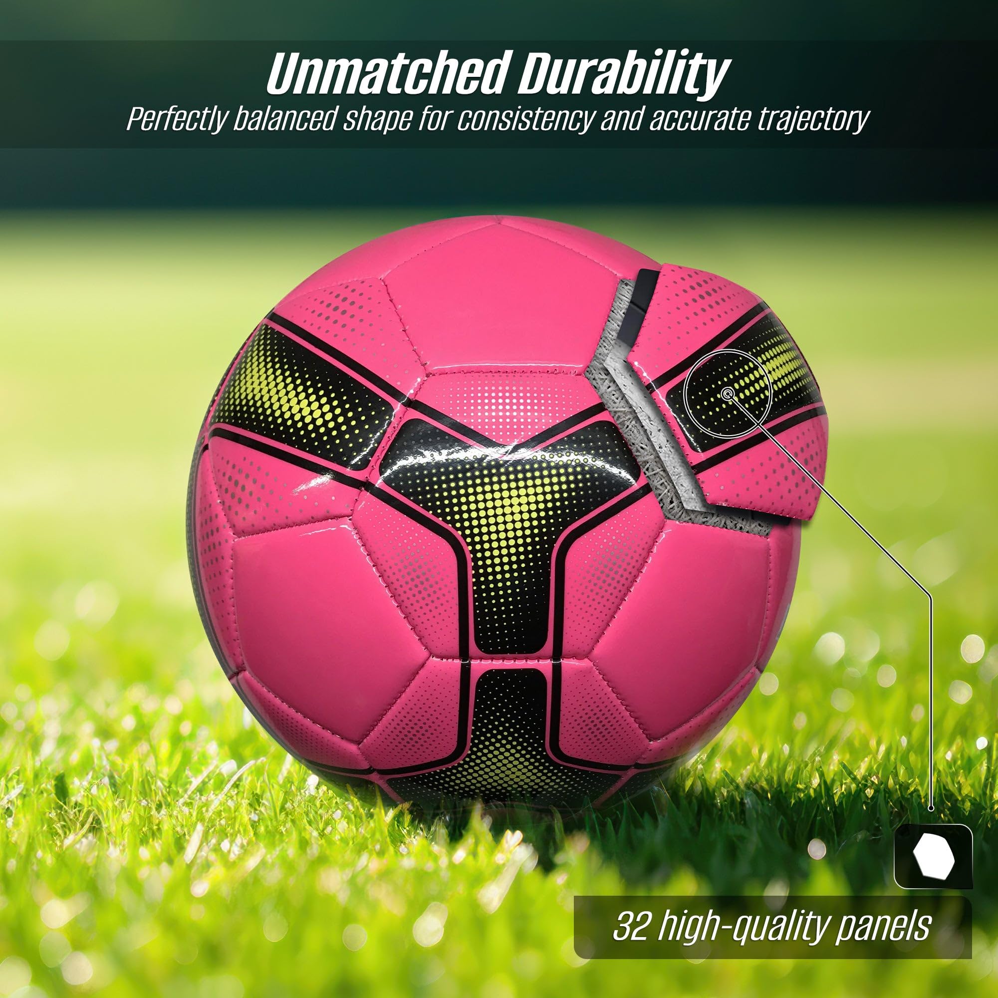 VIZARI Sports Cordoba Pallone Da Calcio Taglia 4 Rosa - Palla Con Stampa Unica In Materiale Goffrato Per Bambini E Adulti - Ideale Per Gioco E Allenamento - 5