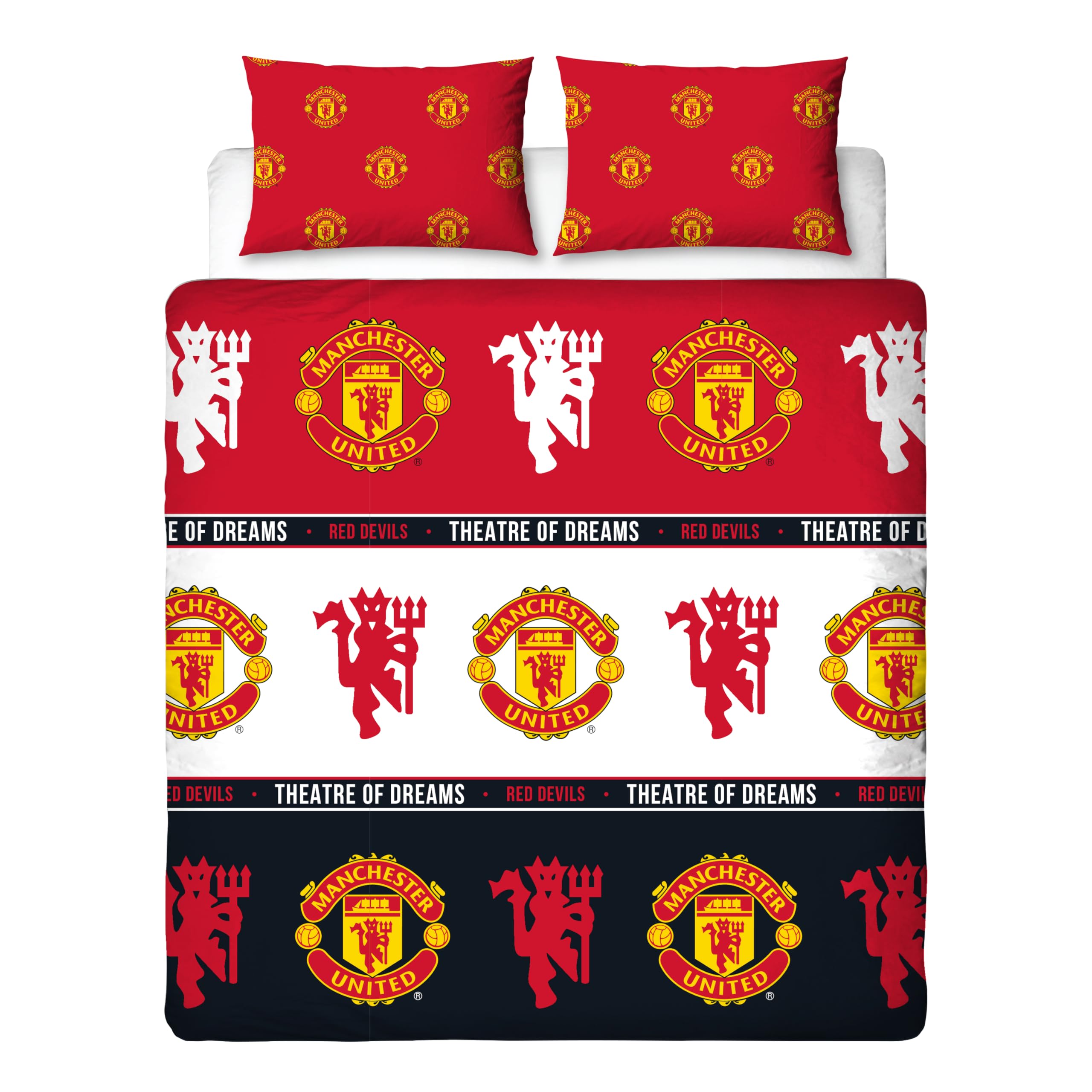 Offizielles Doppelbettbezug-Set von Manchester United FC, Patch-Design | Roter, wendbarer, zweiseitiger Fußball-Bettbezug, offizielles Merchandise, inklusive passender Kissenbezüge