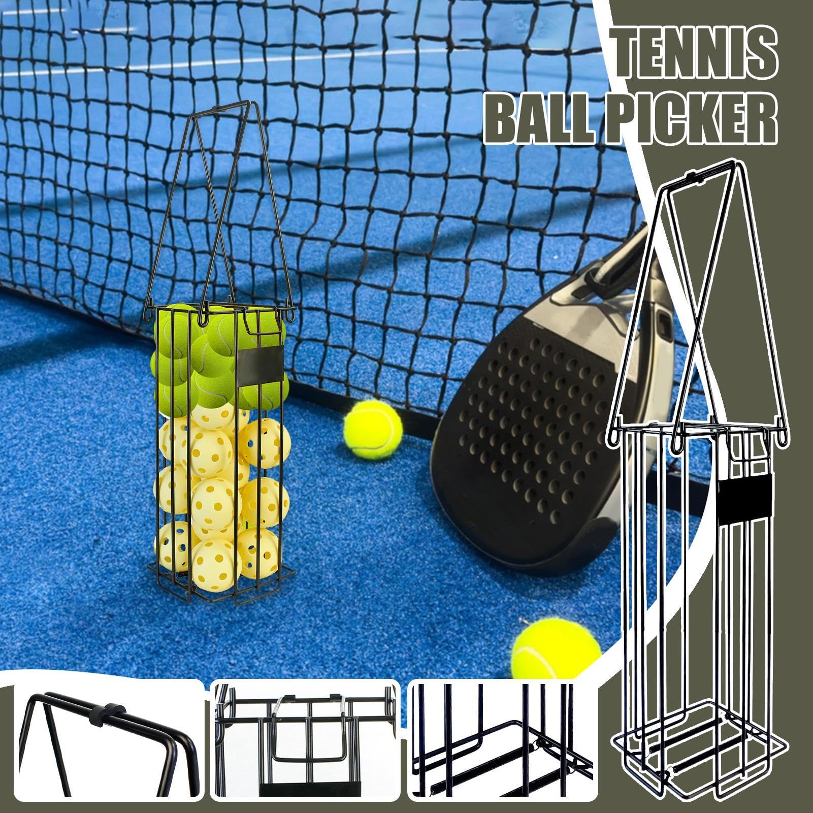 Tennisball-Korb Zum Aufsammeln Von Bällen Tenniszubehör | Tragbares Gerät Mit Großem Fassungsvermögen Und Ergonomischem Griff Für Volleyballplatz Baseball Softball Training