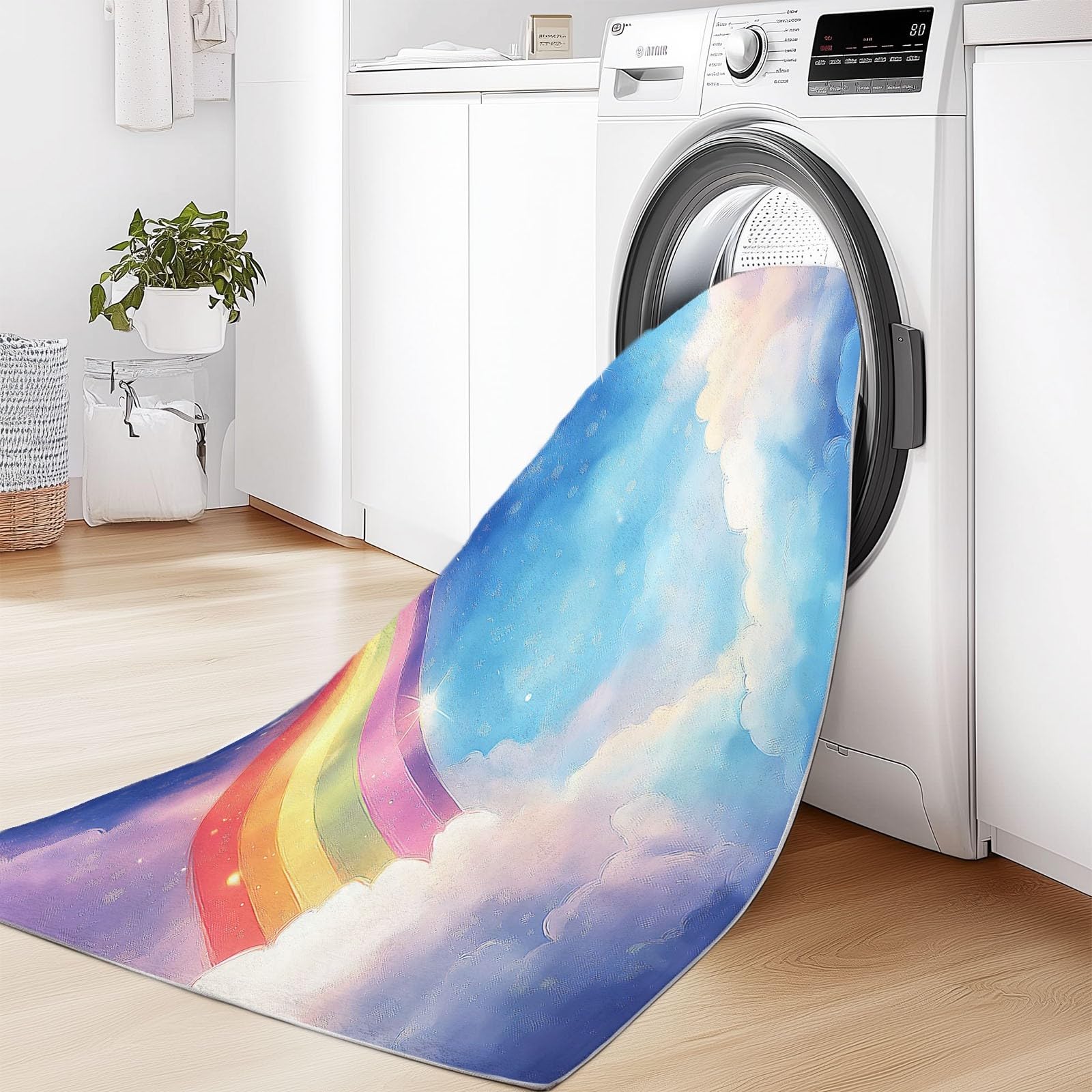 Teppich Wohnzimmer Cartoon Wolken Sterne, Bunt Weicher Kurzflor Teppich für Schlafzimmer Kinderzimmer Flur – rutschfest Pflegeleicht, Moderner Teppich für Zuhause, 80 x 150 cm