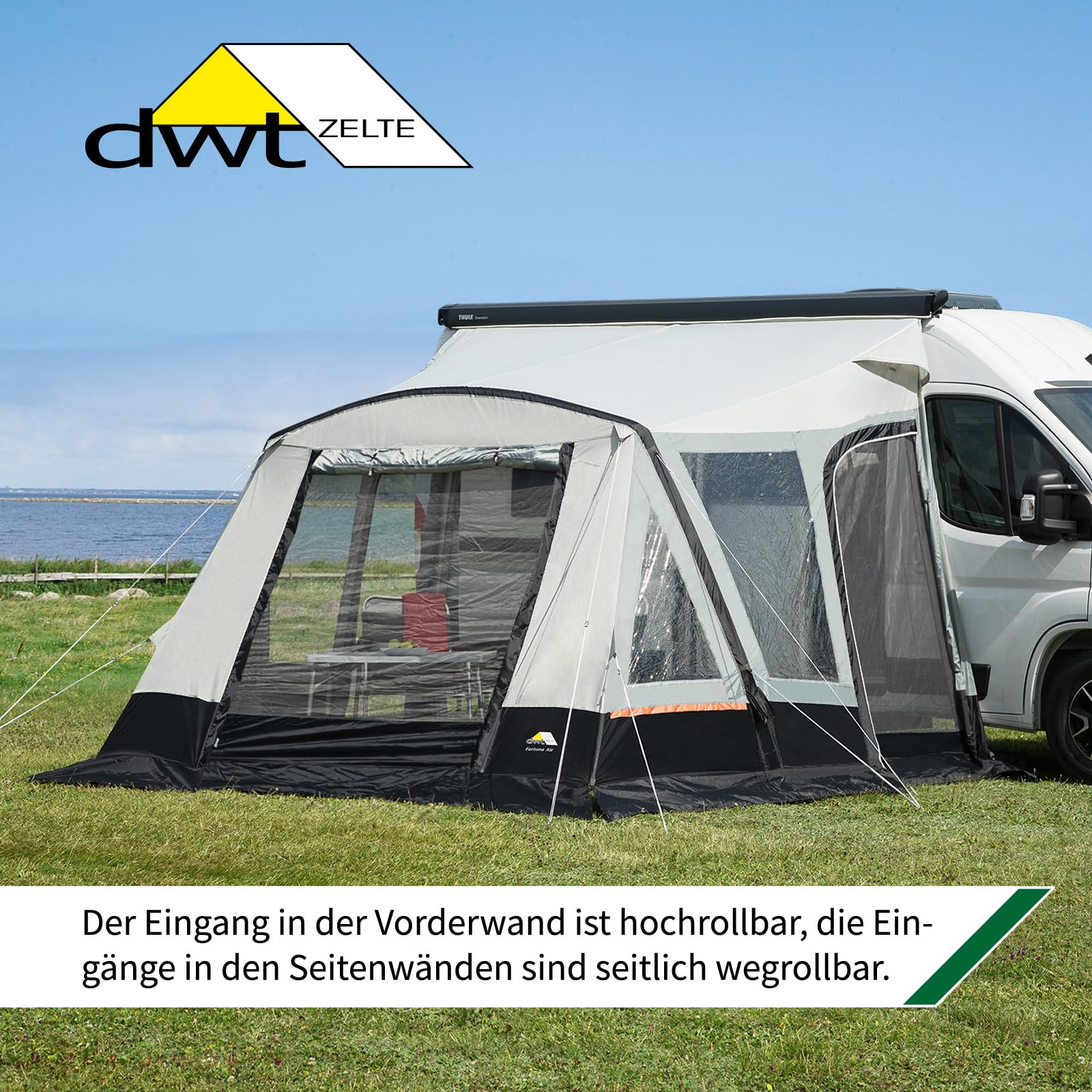 DWT Buszelt Fortuna Air 300 x 280 cm, leichtes Air-In Luft-Vorzelt für Kastenwagen, ideal für Camper Vans mit Kederbefestigung inkl. Pumpe und Tasche