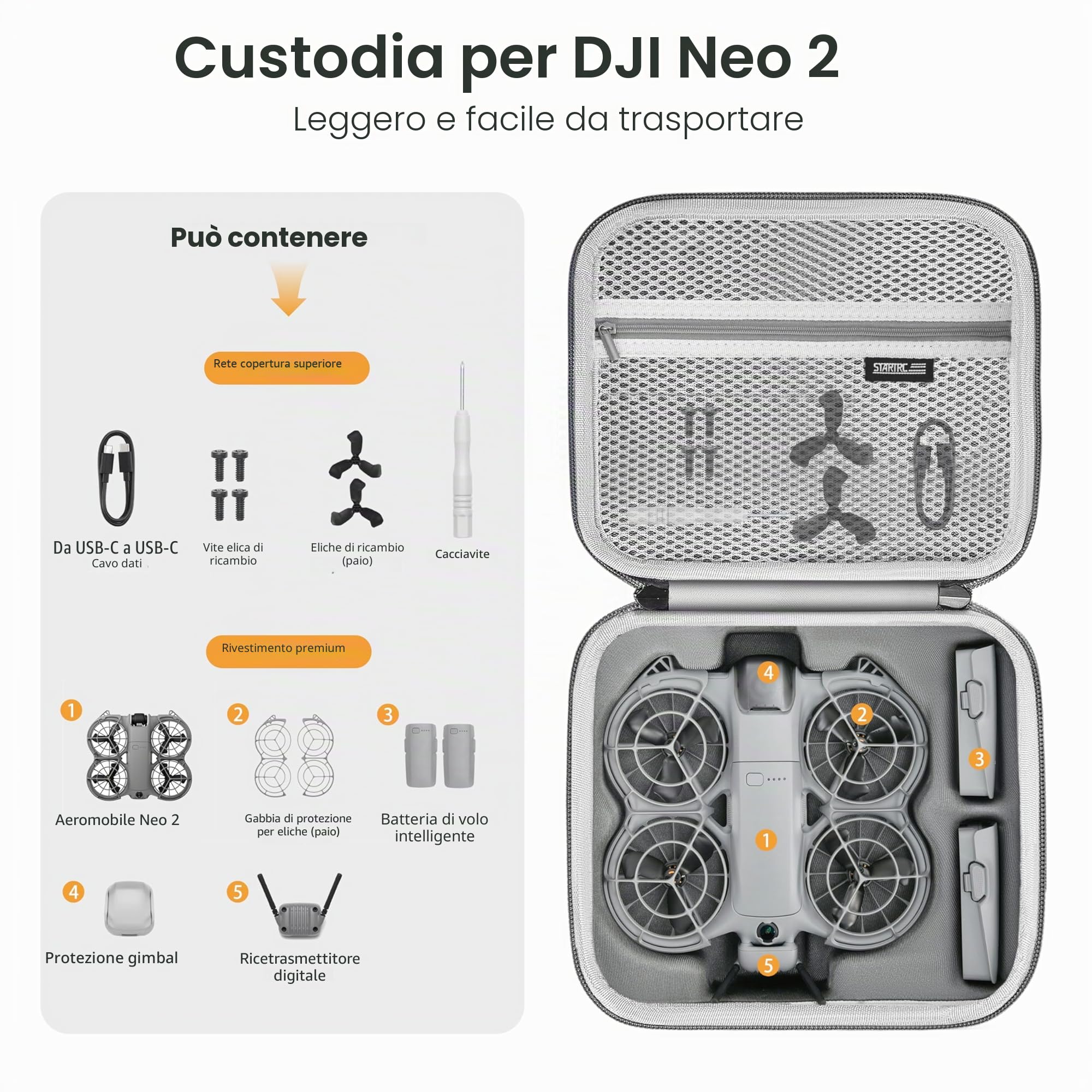 STARTRC, custodia Neo 2, borsa a spalla/mano in PU portatile per drone DJI Neo 2 e accessori per batterie