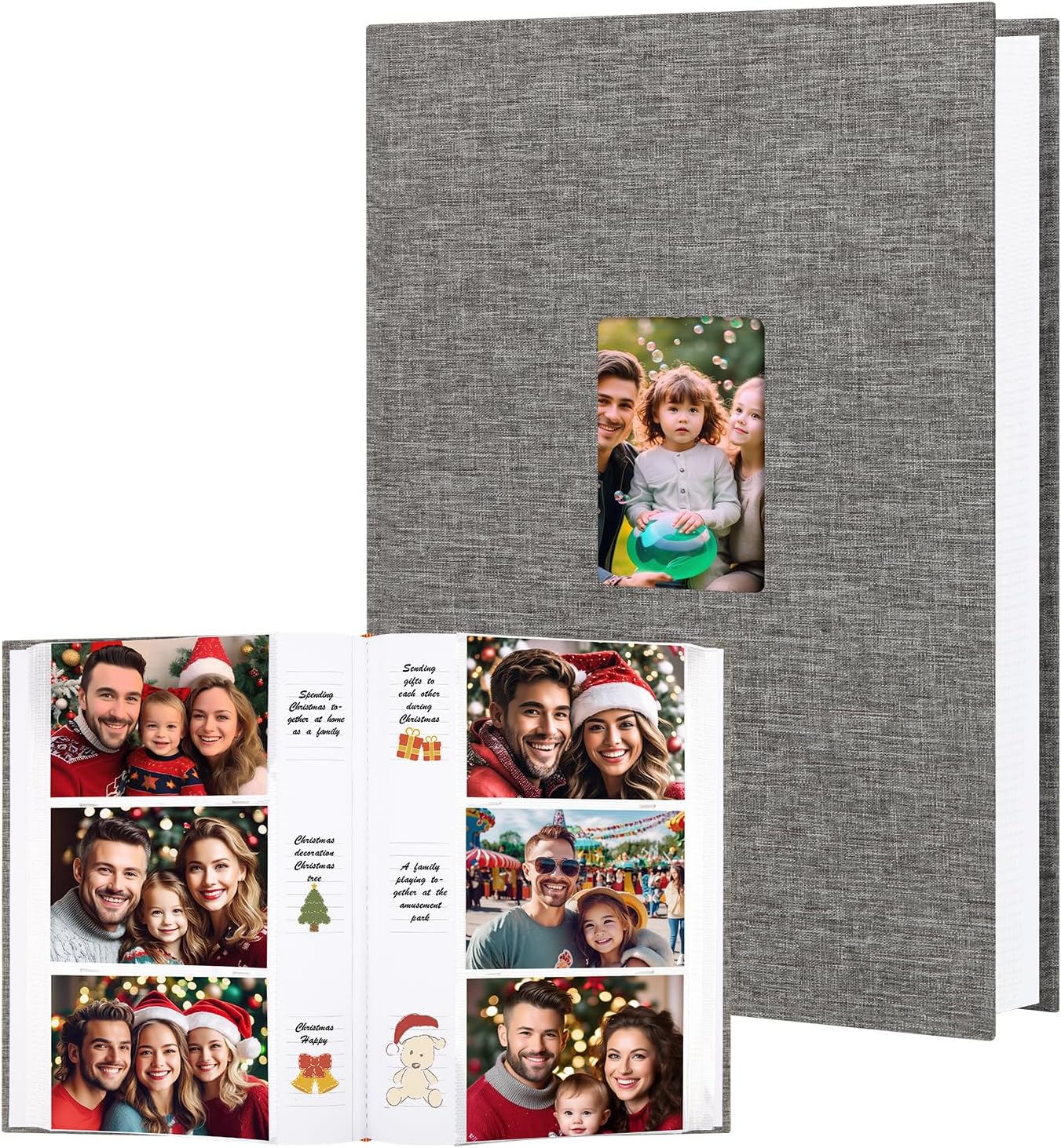 Photo Album 4x6 450 Photos with Writing Space,4 x 6 Photo Book Linen Cover with Front Window, 4x6 Picture Album 450 Photos Photo Album Book for Wedding Kids Travel Family Baby Pictures, Grey