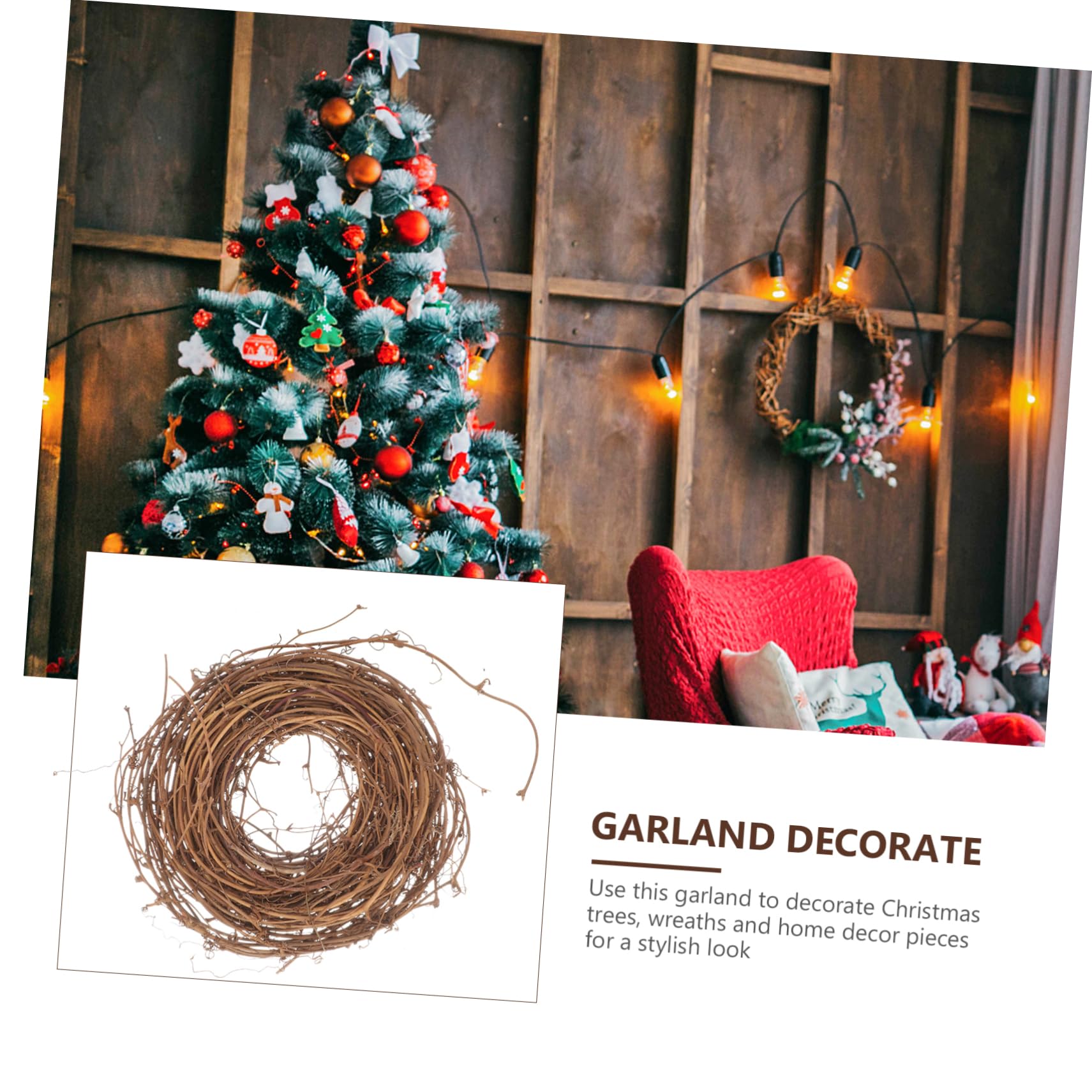 4 Rollen Rattankreis selber Machen DIY Bastelkranz Türkranz selber Machen Stroh Kranz weihnachtsbaumdeko Tannenbaum Dekoration Weihnachtsgirlande natürlicher Weinstock Rattan-Kranz PRETYZOOM