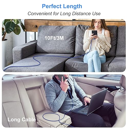 Miniatura 5 de Cable USB C de 10 pies, paquete de 4 unidades de USB-A a USB-C de 90 grados en ángulo recto tipo C de carga rápida para Samsung Galaxy S25 S24 S23