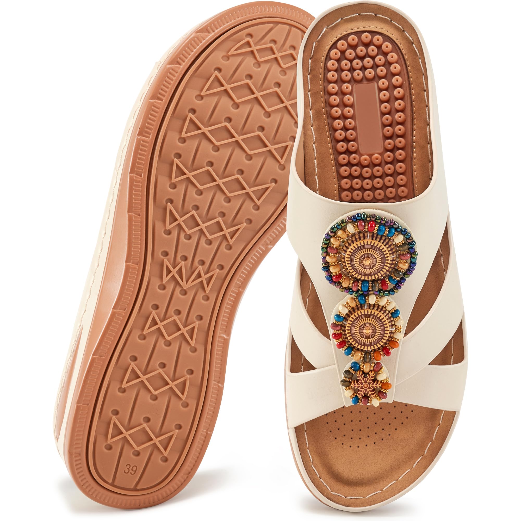 FUDYNMALC Womens Slides Orthopedic Sandals: Summer Dressy Wedge Shoes Handmade Bead Casual Walking Footwear with Comfortable Plantar Fasciitis Support