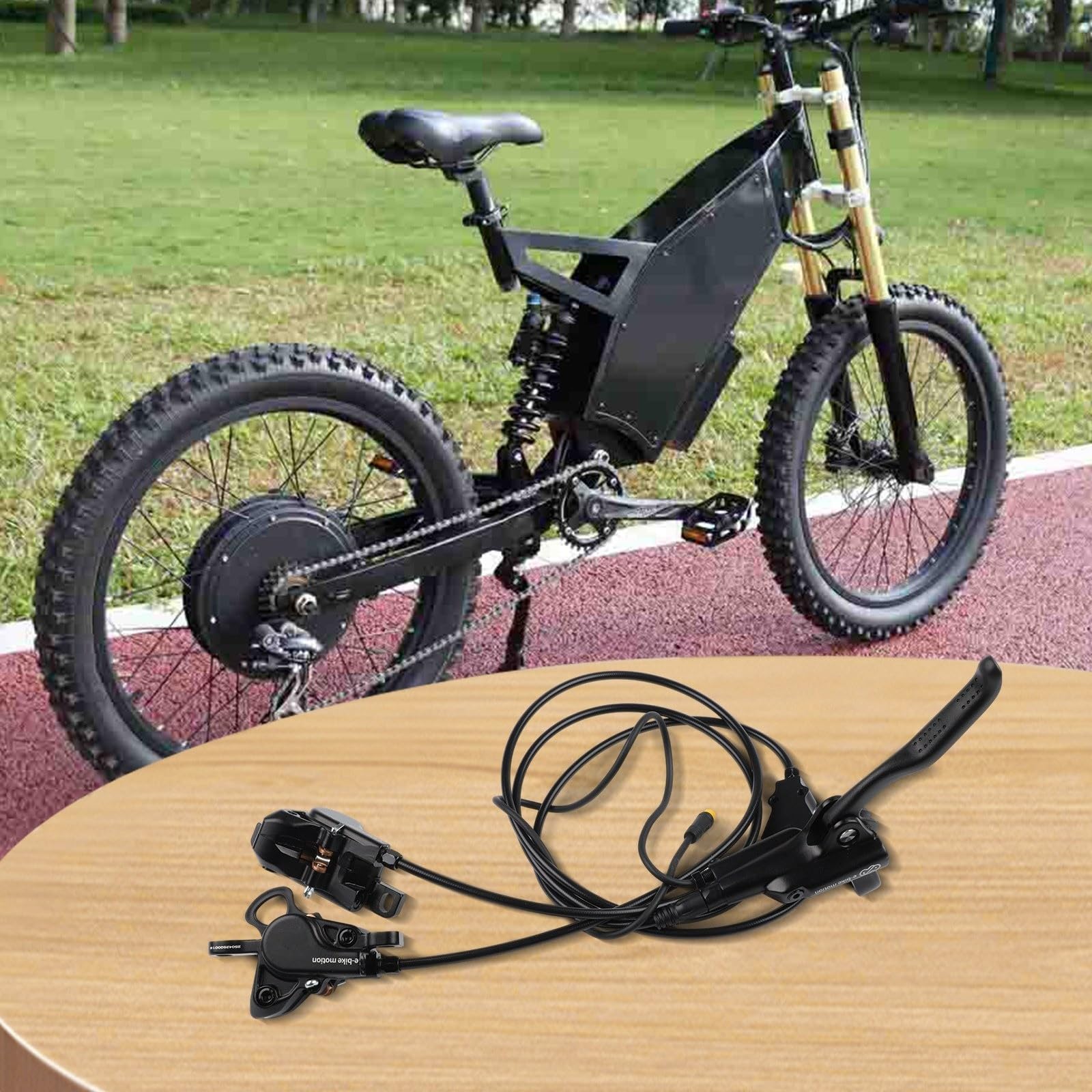 Juego de frenos de disco hidráulicos delanteros duales con botón de aparcamiento, juego de frenos de bicicleta de aluminio para bicicleta eléctrica MTB, incluye adaptadores de 180 mm y cable de