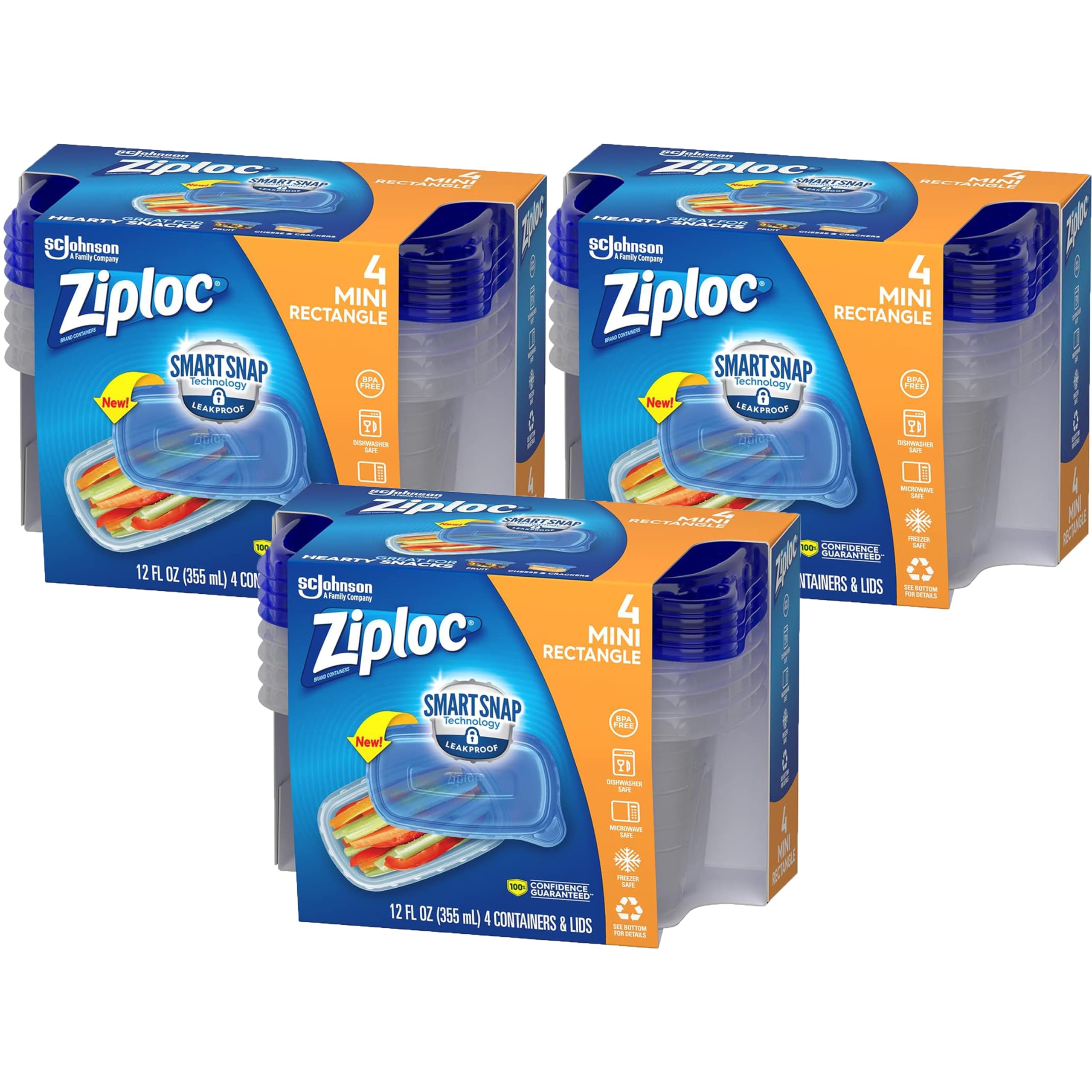 Amazon.com: Ziploc Container, Medium Rectangle, 1.5 Cups, 4 Count