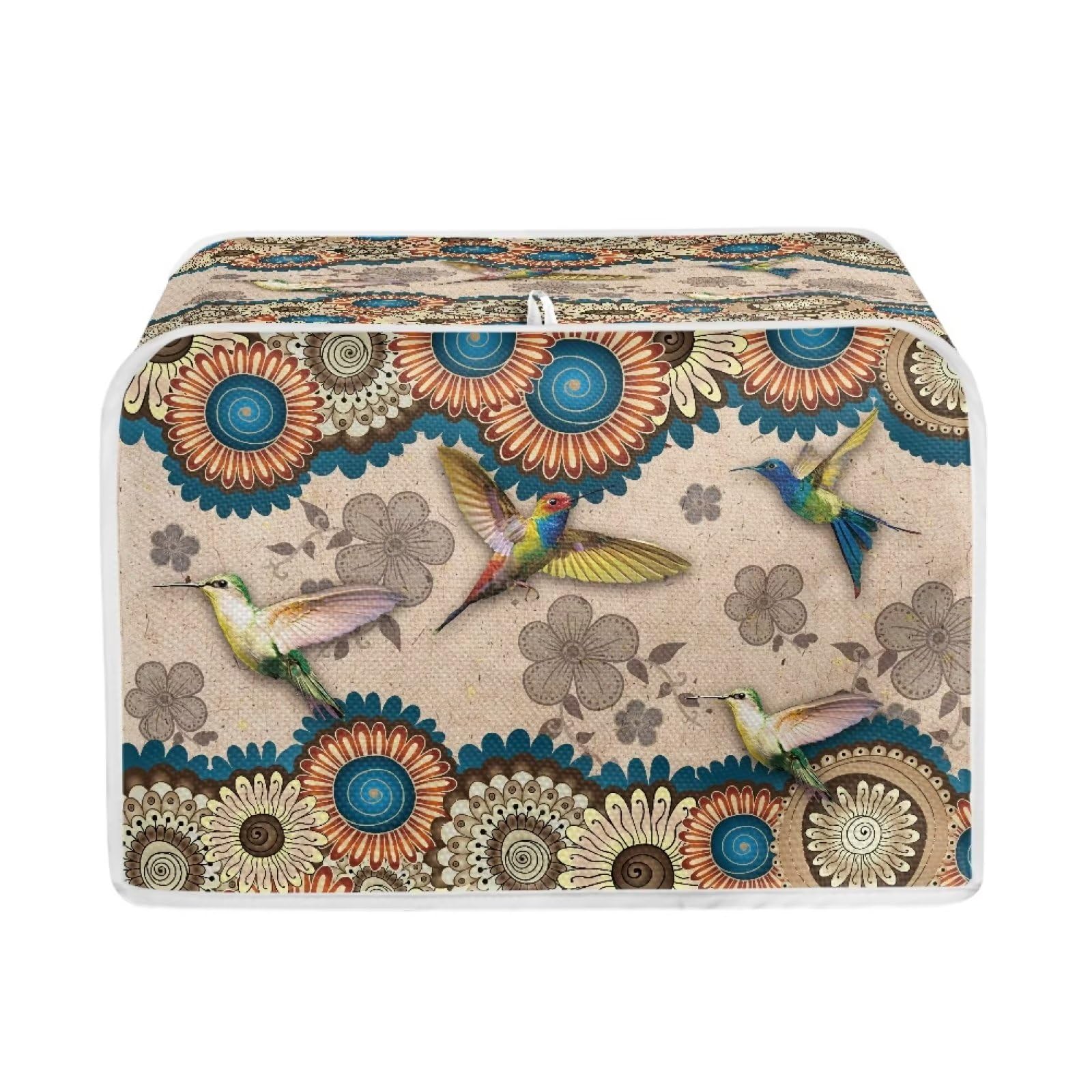 Talayituse Boho Mandala Hummingbird Print Toaster Cover - 2 Slice Wide Slot, Lightweight Toaster Dust Protection, Washable Bread Maker Cover