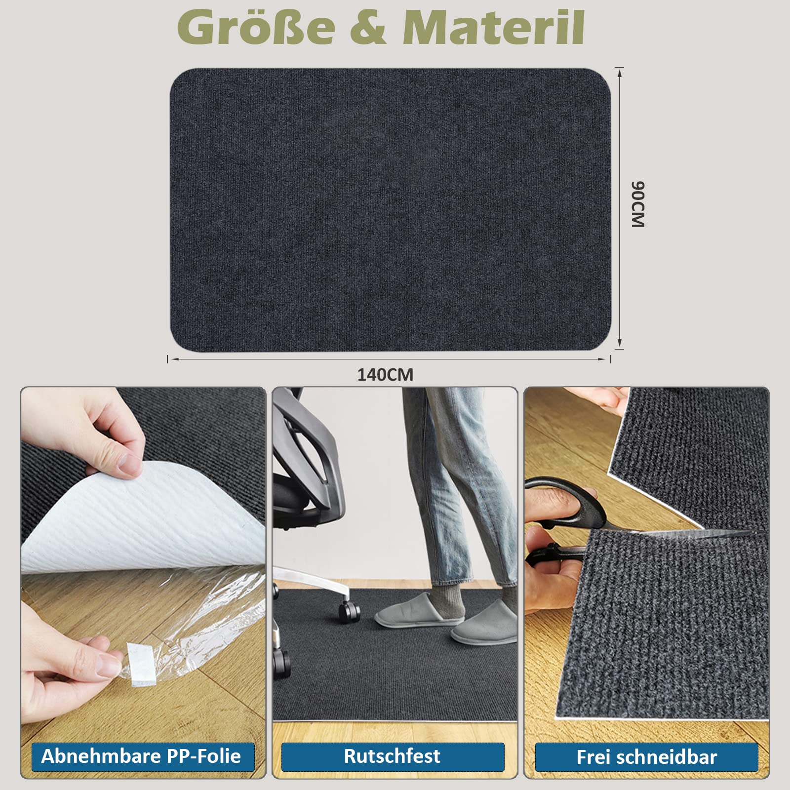 YosetomhLvey Tapis Ronde Protection Sol 90 Cm – Tapis Chaise Bureau Antidérapant Tissu Polyester, Pour Parquet, Carrelage, Moquette
