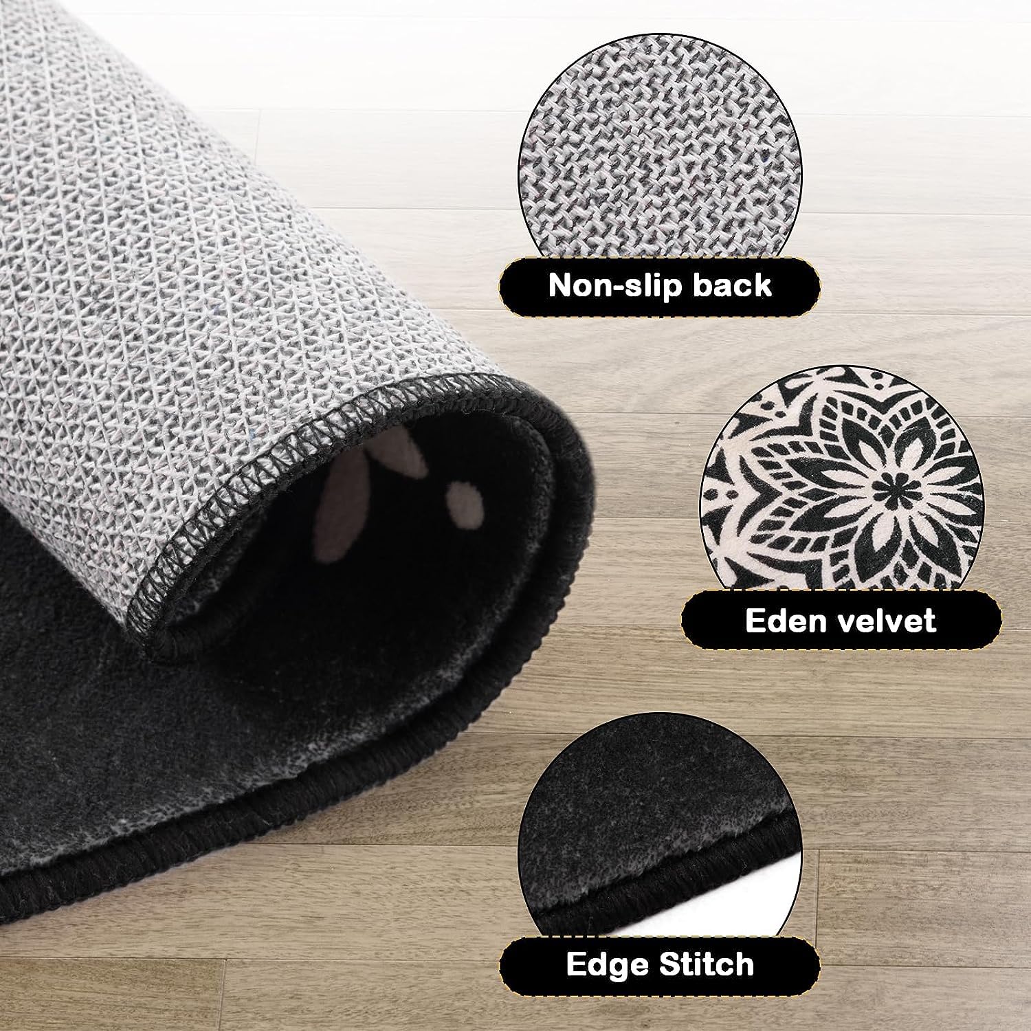 Carvapet Teppich Rund 120cm Weich und Flauschig Teppich Gegend Kreis rutschfest Waschbar Böhmisches Mandala Bodenteppich Wohnzimmer Schlafzimmer(Schwarz)