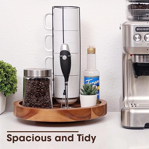 Miniatura 4 de Organizador Lazy Susan de madera de acacia de 10 pulgadas para gabinete, tocadiscos redondos Lazy Susans para encimera, contenedor giratorio de