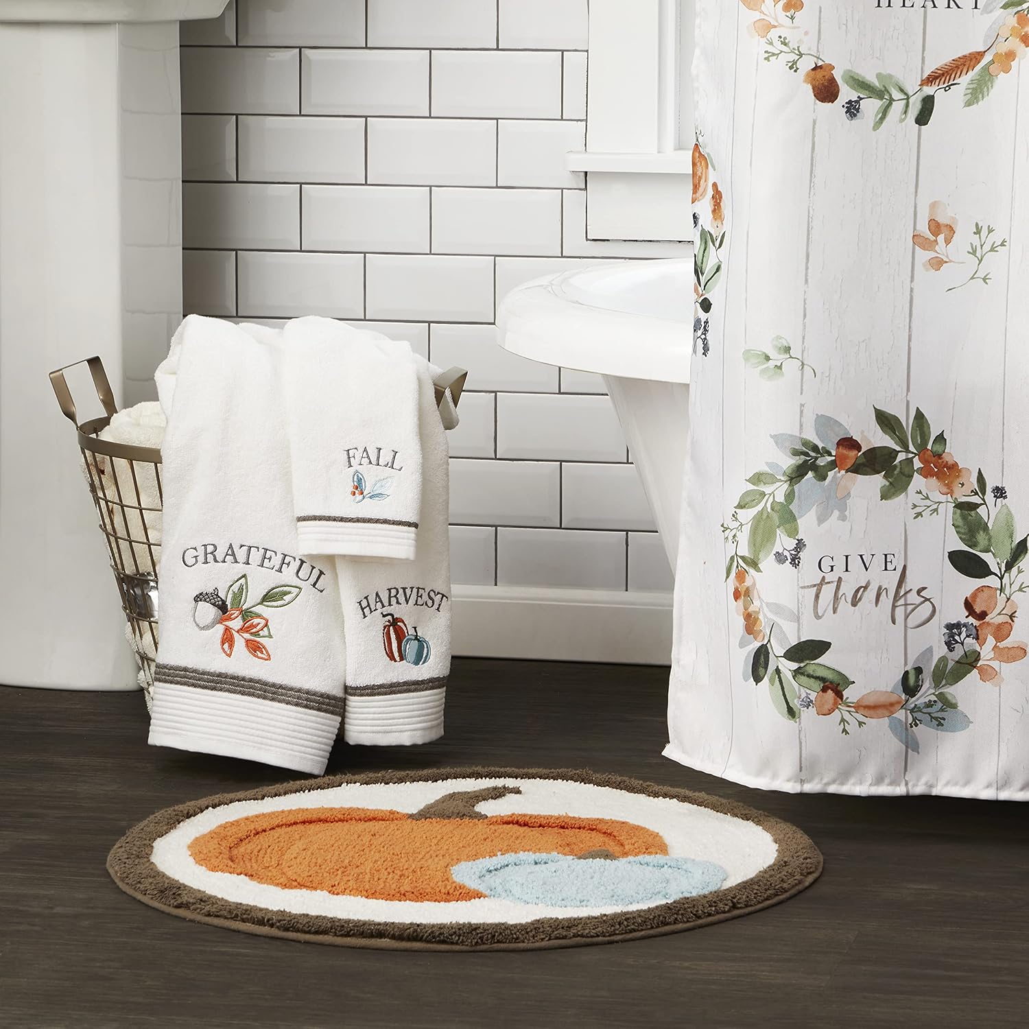 SKL Home Autumn/Fall/Thanksgiving Nature's Harvest Tufted Rug for Bath/Kitchen, Soft & Absorbent, Ant-Slip, Machine Washable, Multi
