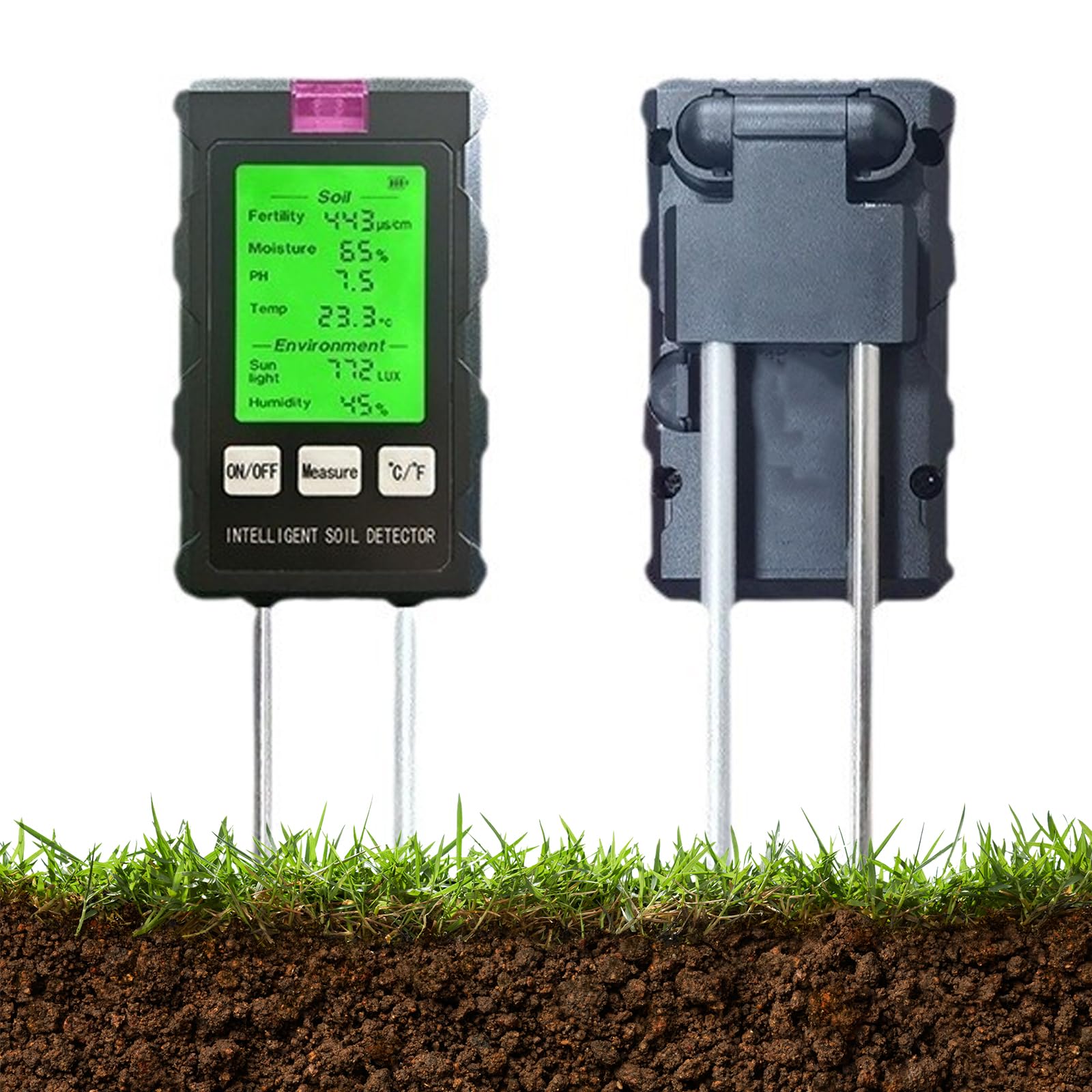 Testeur de sol 6 en 1 avec écran LCD rétroéclairé pour un suivi complet de la fertilité