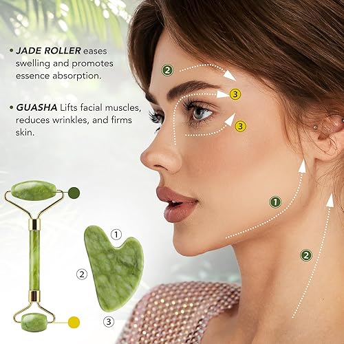 Miniatura 5 de Huefull Rodillo de jade para herramientas faciales faciales y Gua Sha para reducir la hinchazón y mejorar las arrugas tratamientos faciales y
