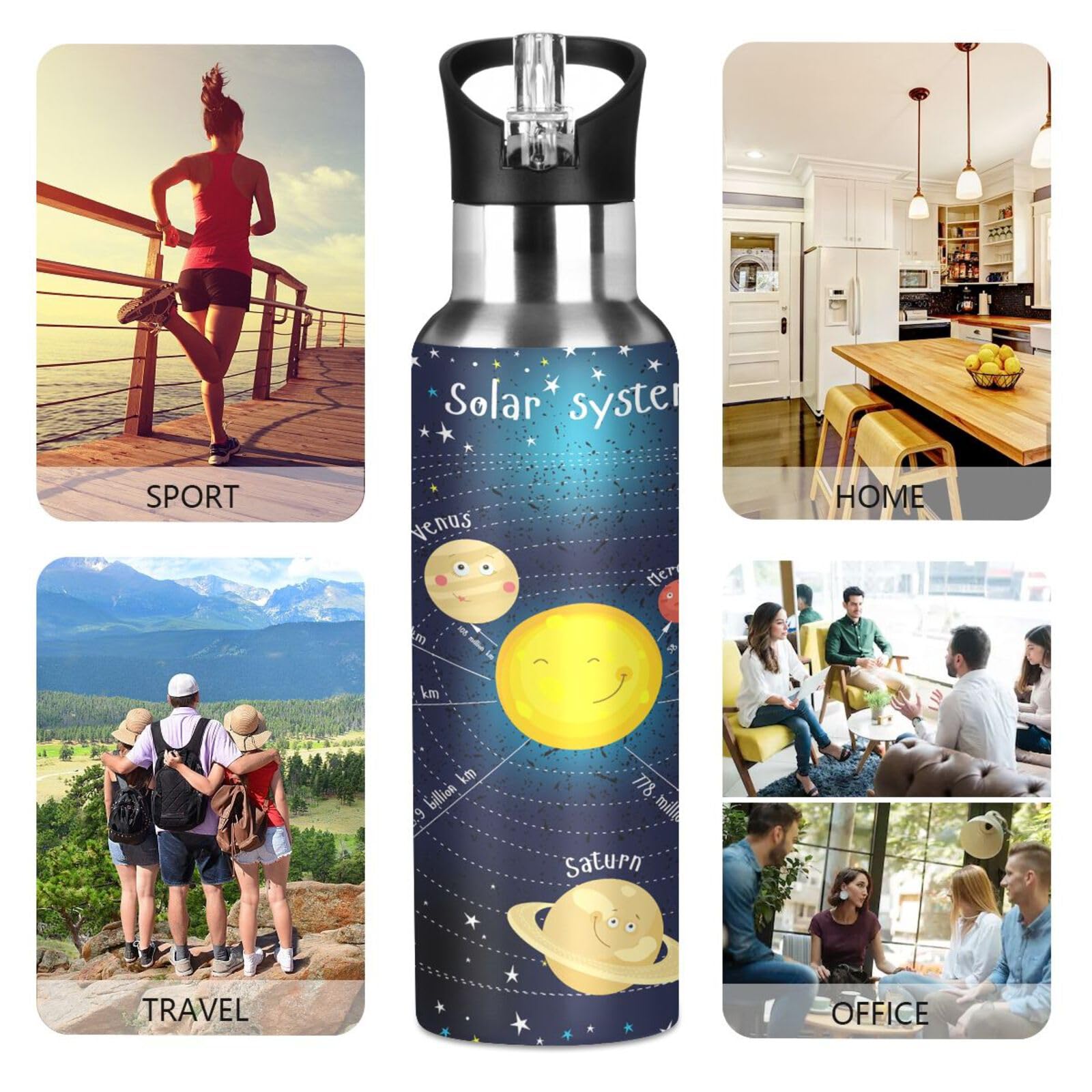 Mnsruu Botella De Agua Para Niños Y Niñas, Diseño De Astronauta, Planeta, Astronauta, Planeta, Con Pajilla, Aislada, De Acero Inoxidable, 350 Ml, A Prueba De Fugas, Termo De Agua Fría Y Caliente