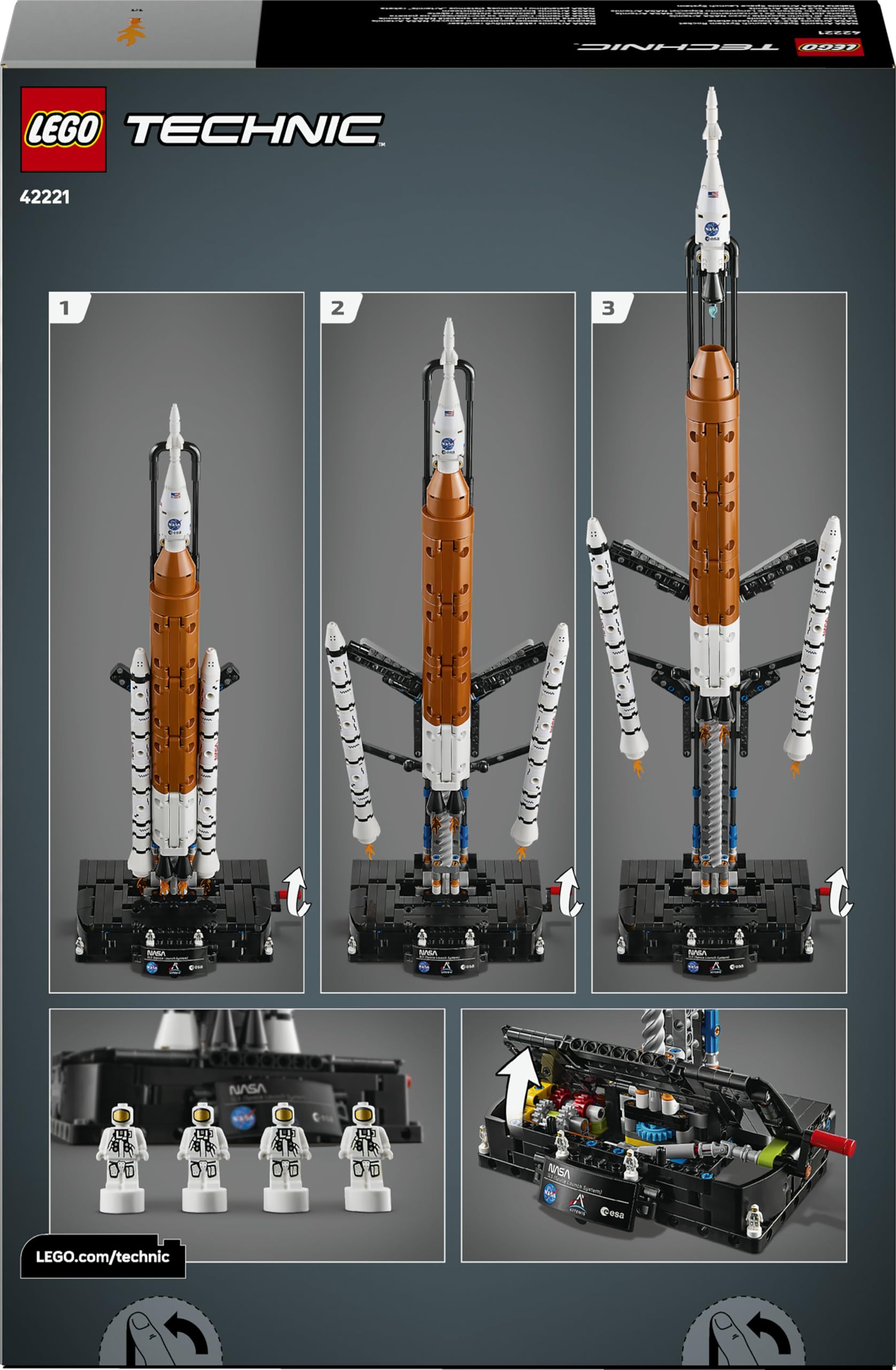LEGO Technic Sistema di Lancio Spaziale Razzo NASA Artemis - Giocattolo STEM Interattivo con 4 Astronauti e Funzione di Separazione degli Stadi - Regalo per Bambini e Bambine da 9 Anni in su - 42221